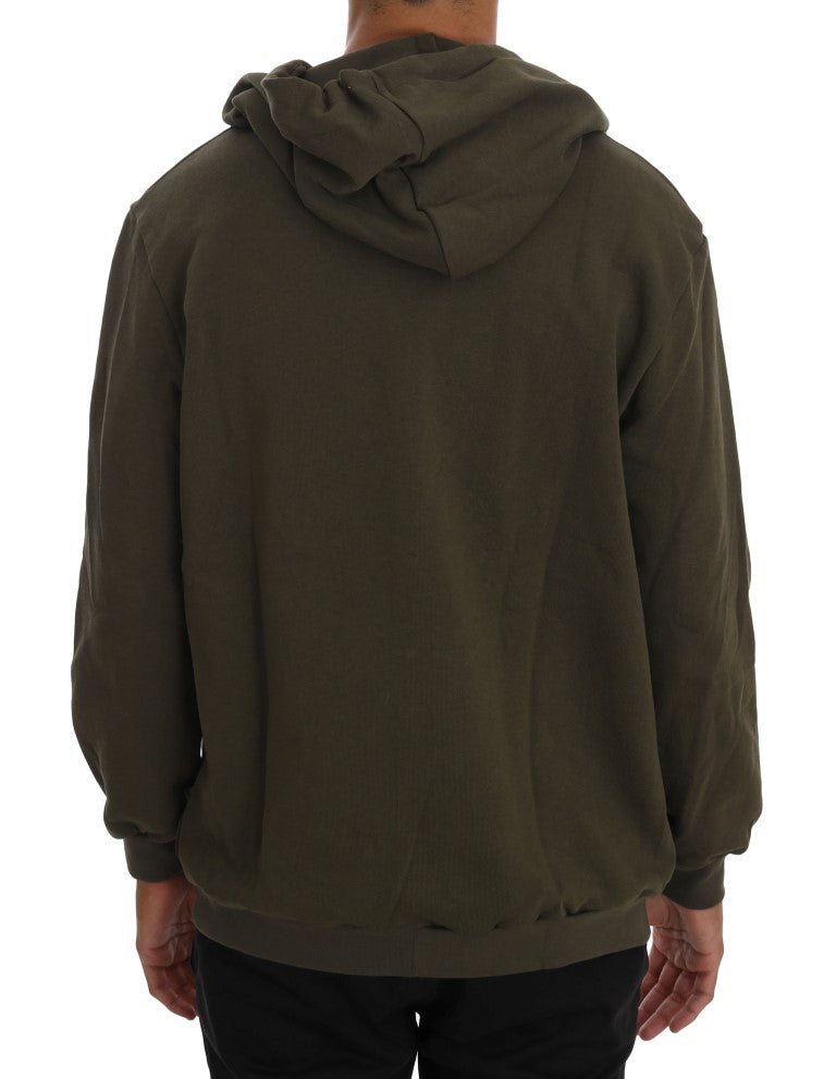 Daniele Alessandrini Green Full Zipper Hodded Cotton Men's Sweater