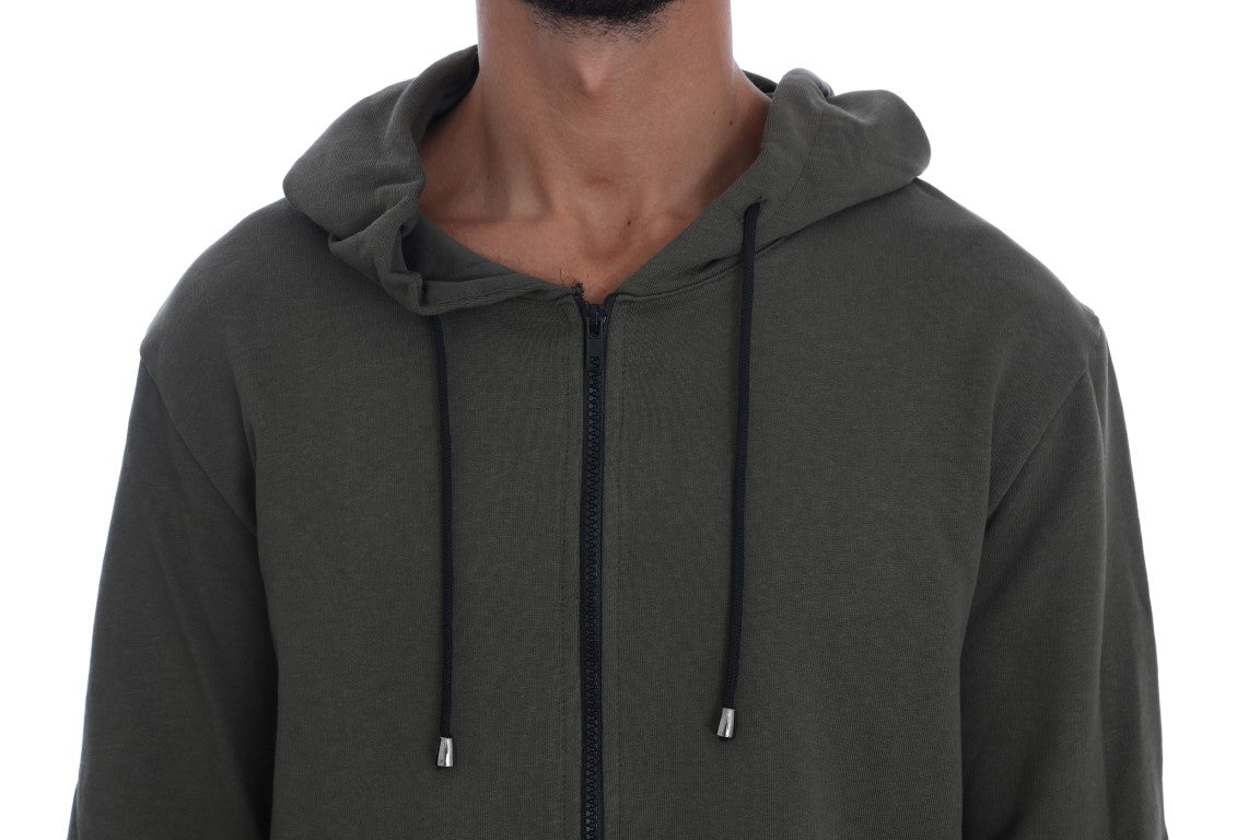 Daniele Alessandrini Green Full Zipper Hodded Cotton Men's Sweater