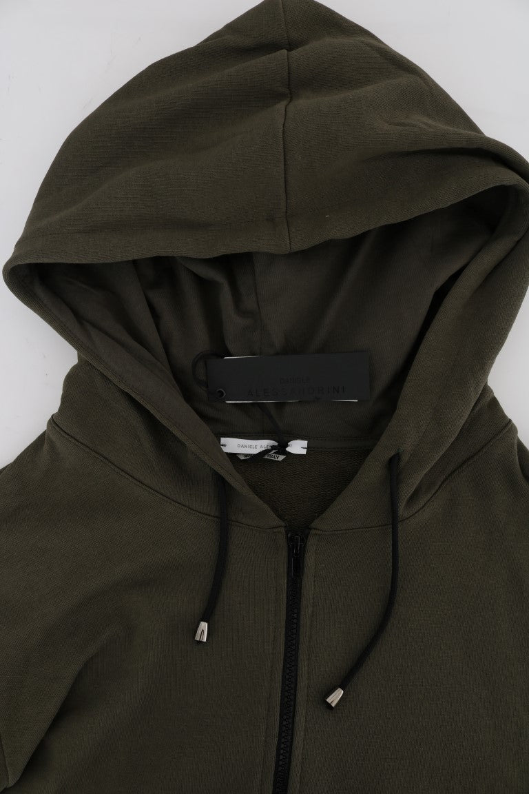 Daniele Alessandrini Green Full Zipper Hodded Cotton Men's Sweater