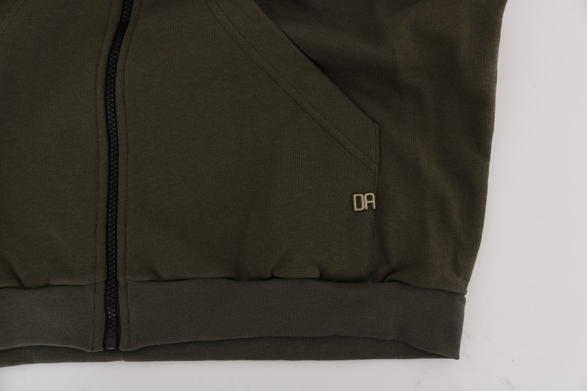 Daniele Alessandrini Green Full Zipper Hodded Cotton Men's Sweater
