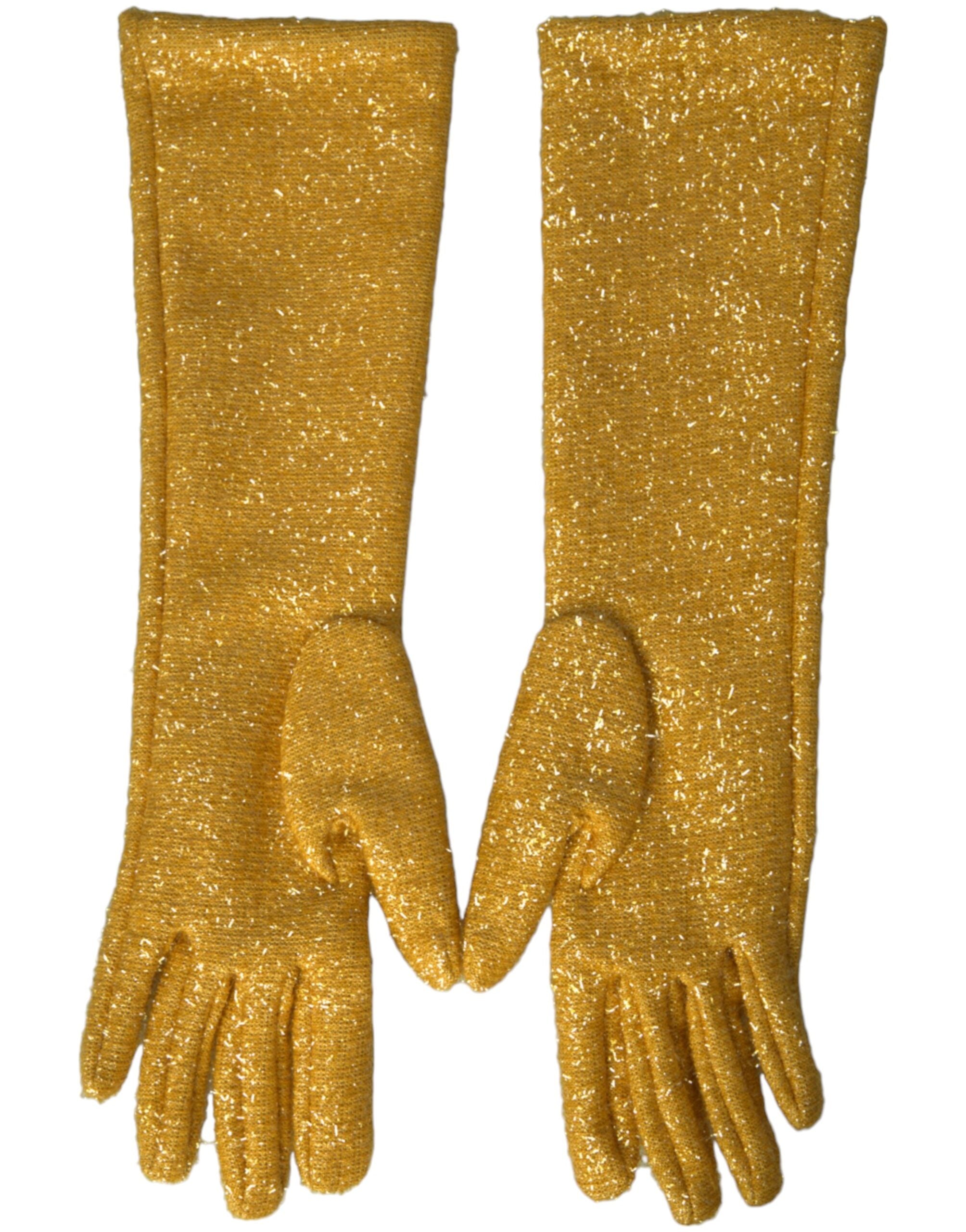 Dolce & Gabbana Gold Lurex Fantasia Mid Arm Length Women's Gloves