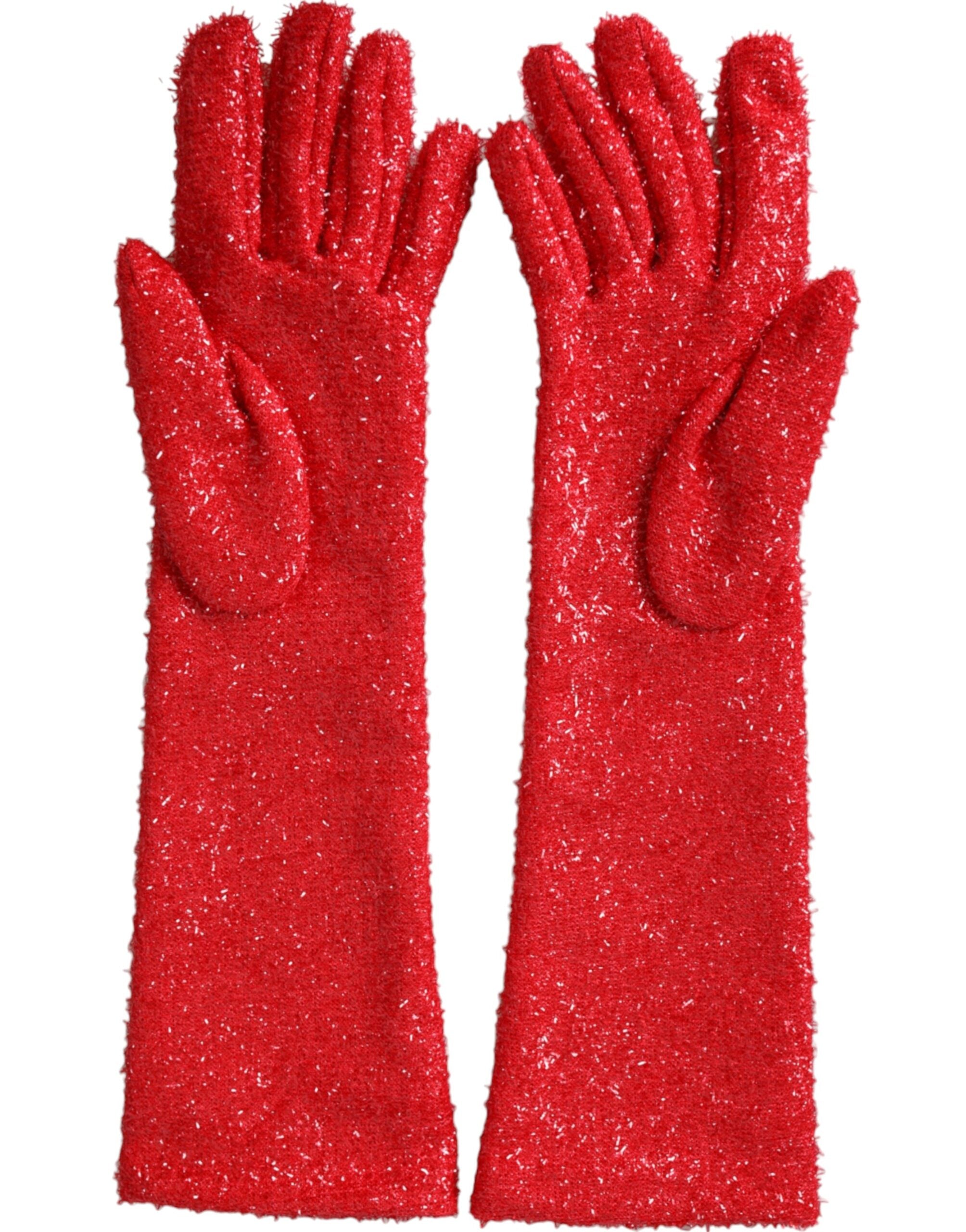 Dolce & Gabbana Red Lurex Fantasia Mid Arm Length Women's Gloves