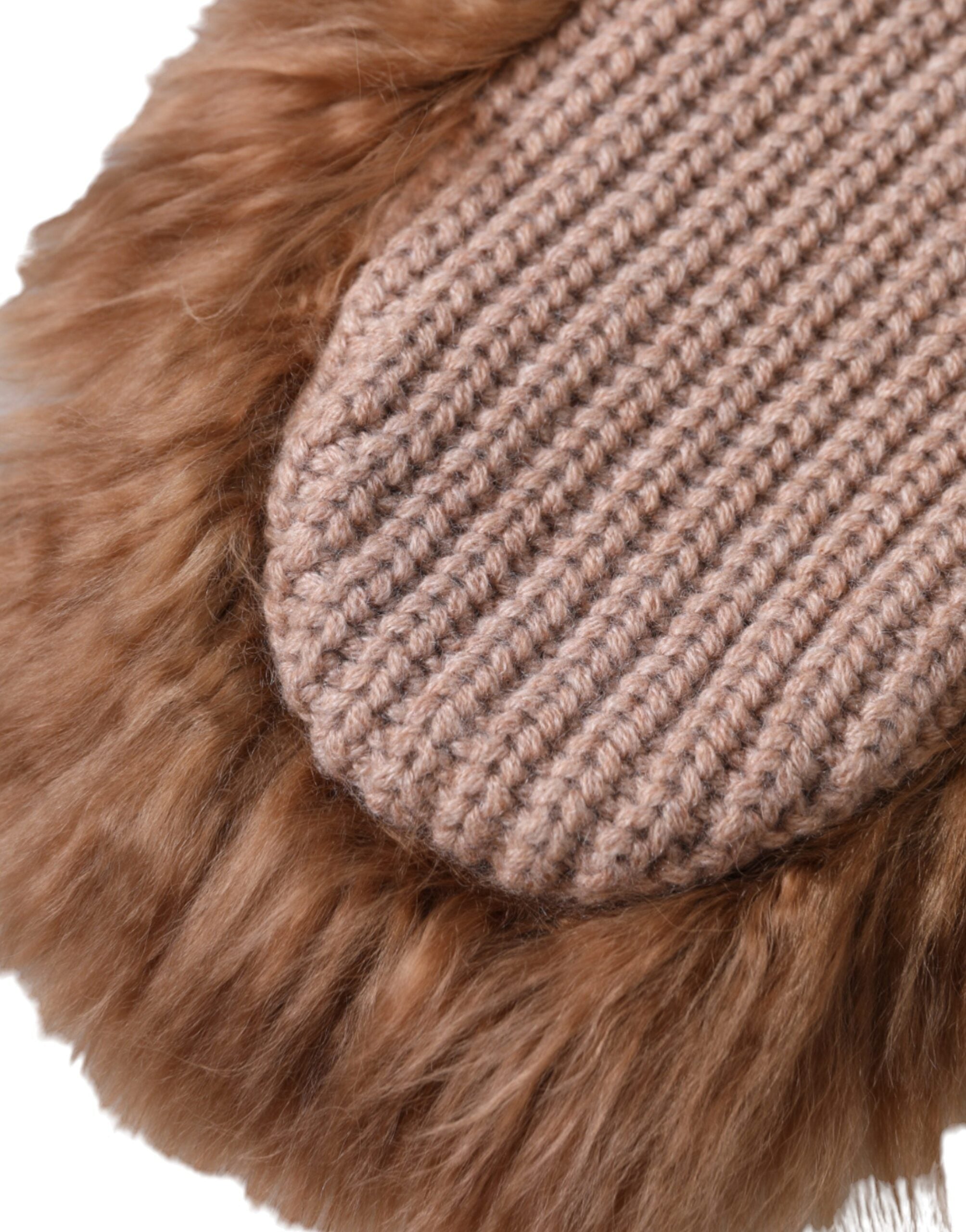 Dolce & Gabbana Brown Cashmere Knitted Fur Mid Arm Mitten Women's Gloves