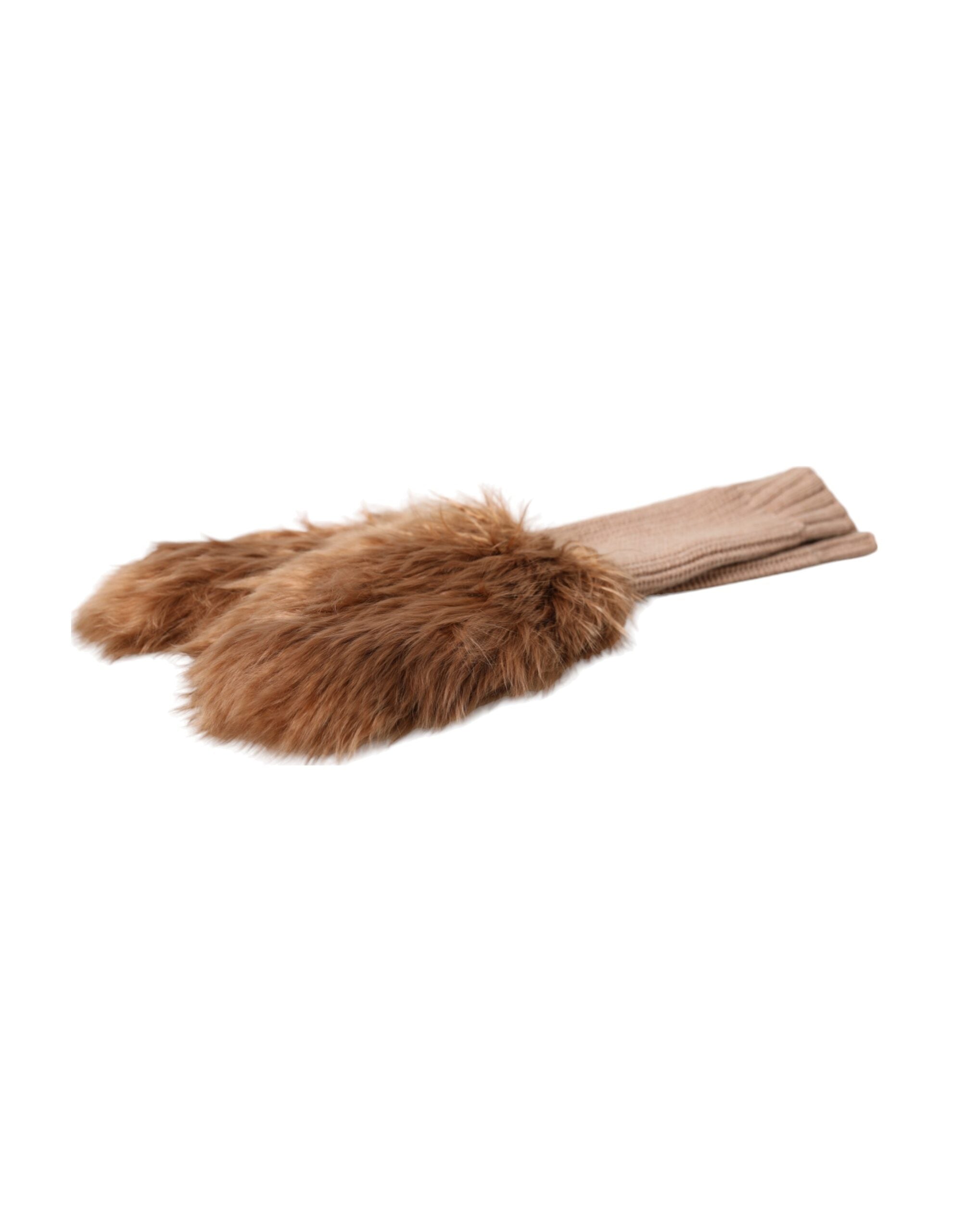 Dolce & Gabbana Brown Cashmere Knitted Fur Mid Arm Mitten Women's Gloves