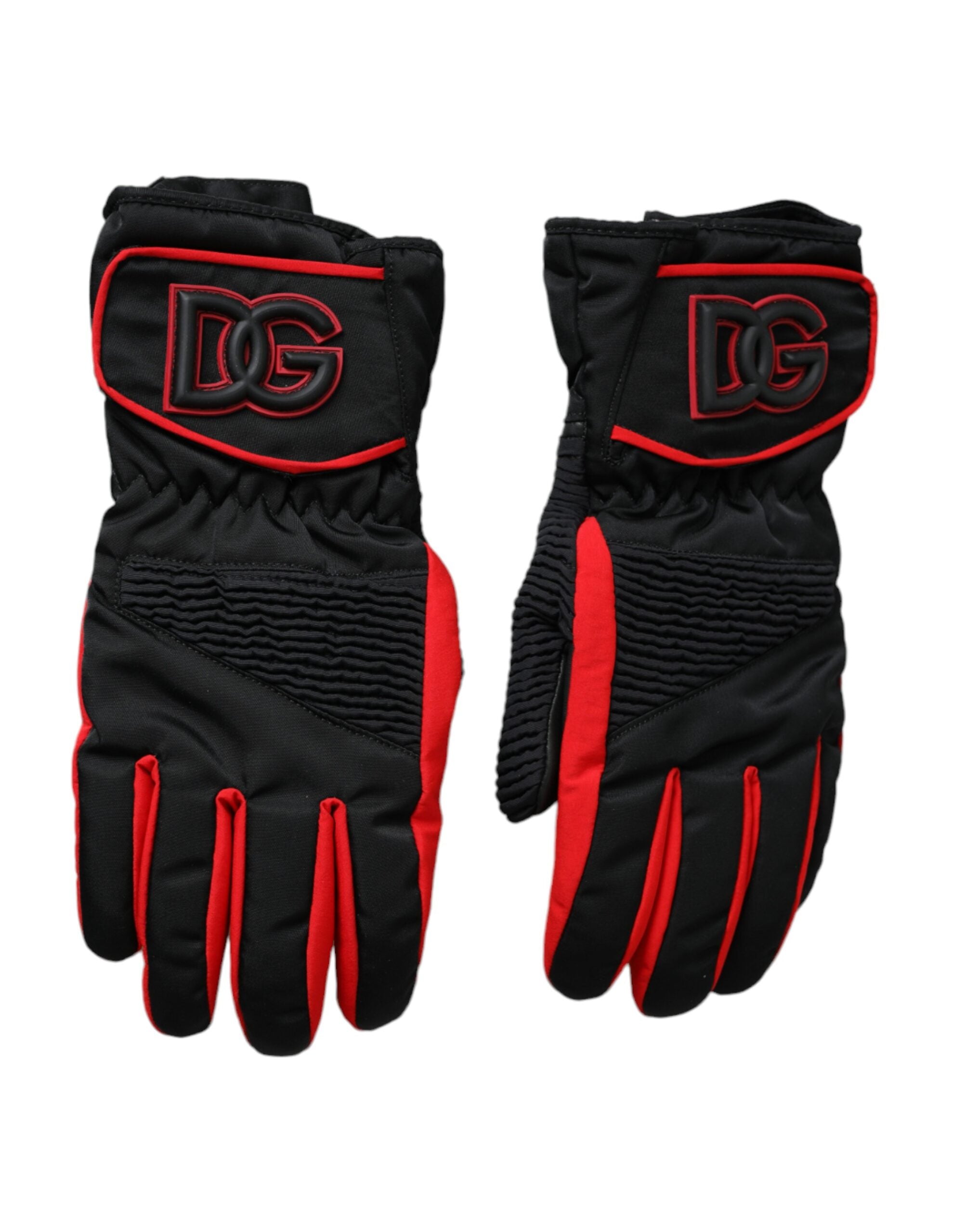 Dolce & Gabbana Black Red Nylon Wrist Length Men's Gloves