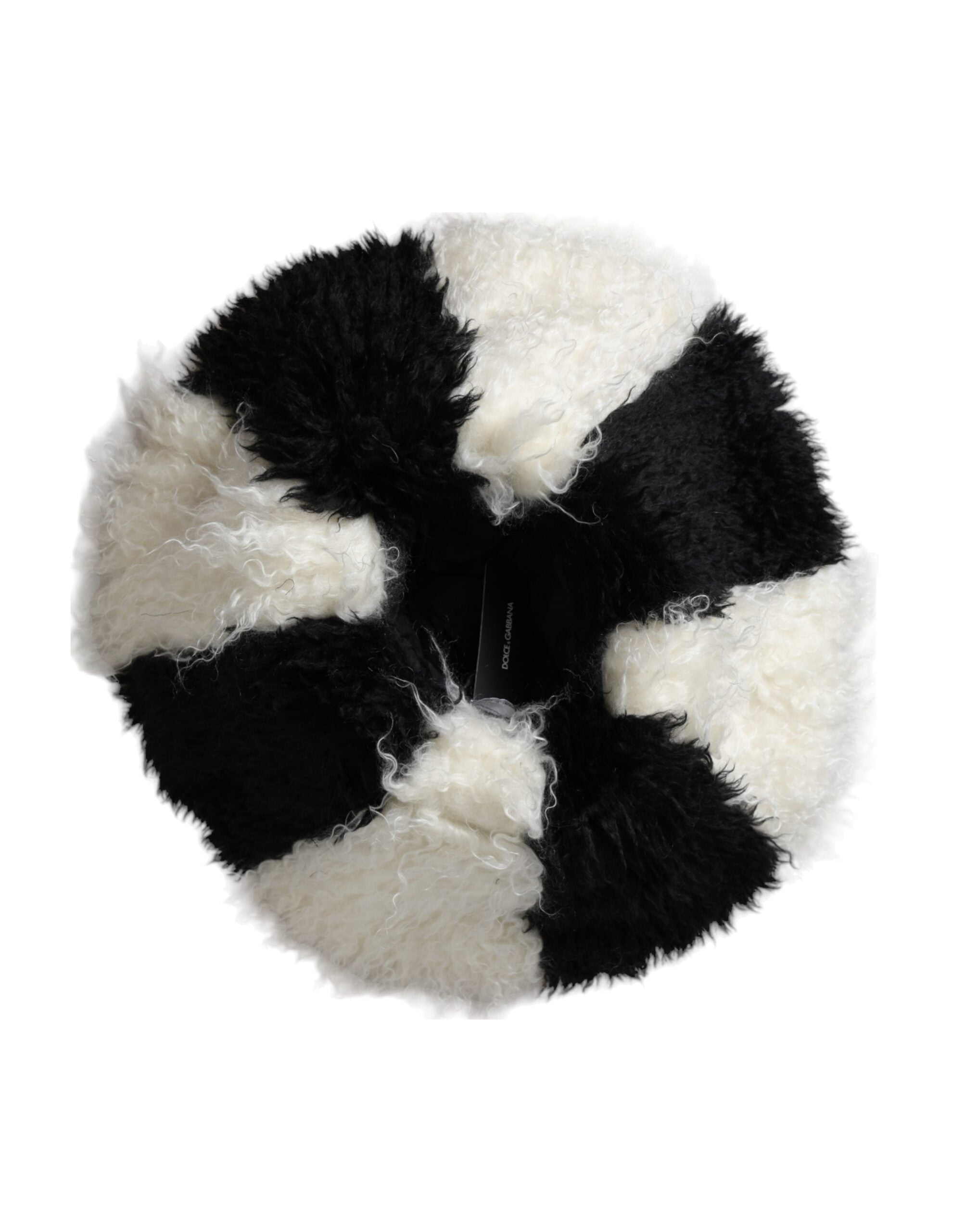Dolce & Gabbana Black White Stripes Mohair Fur Bucket Women's Hat