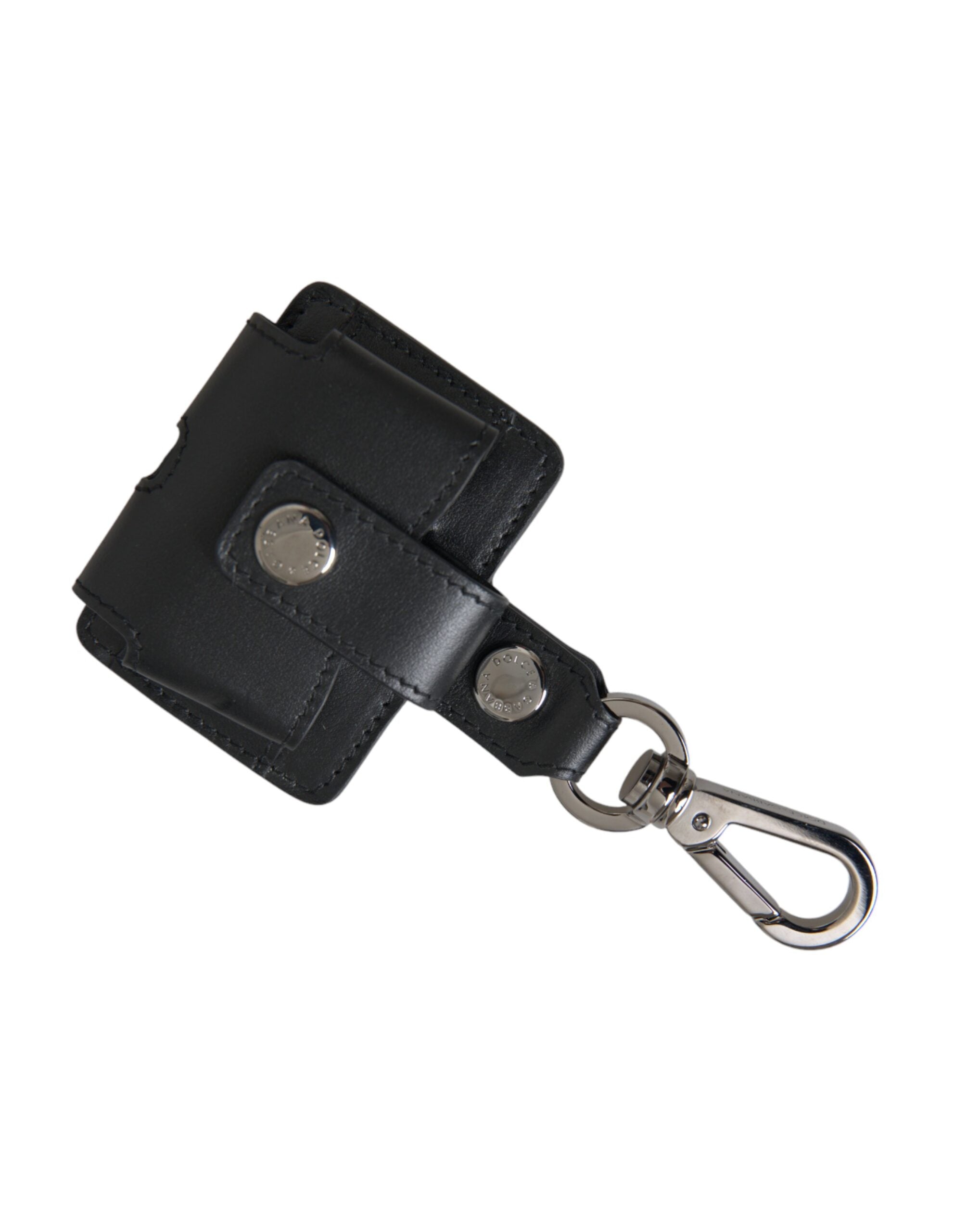 Dolce & Gabbana Black Plain Leather Silver Metal Airpods Women's Case