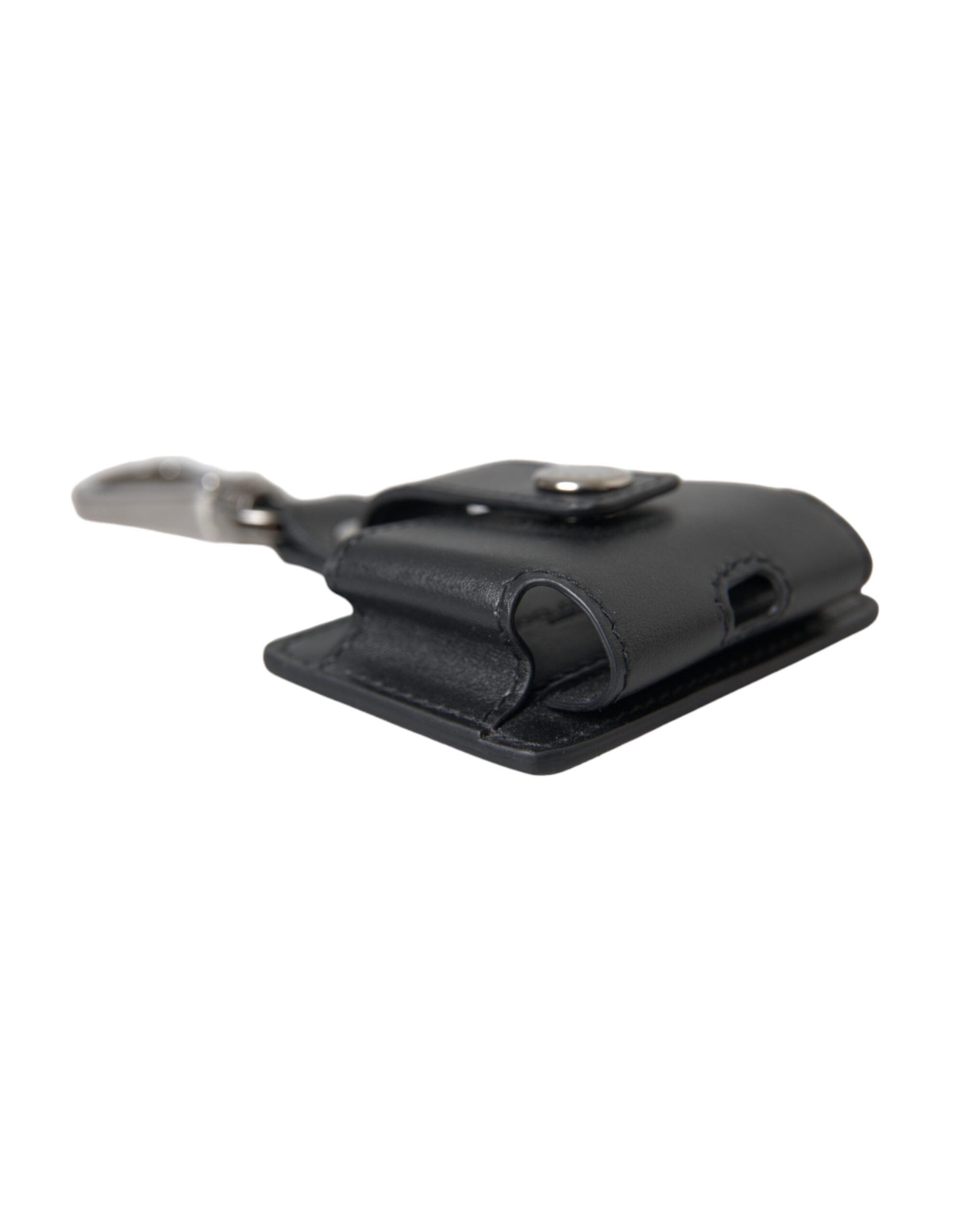 Dolce & Gabbana Black Plain Leather Silver Metal Airpods Women's Case