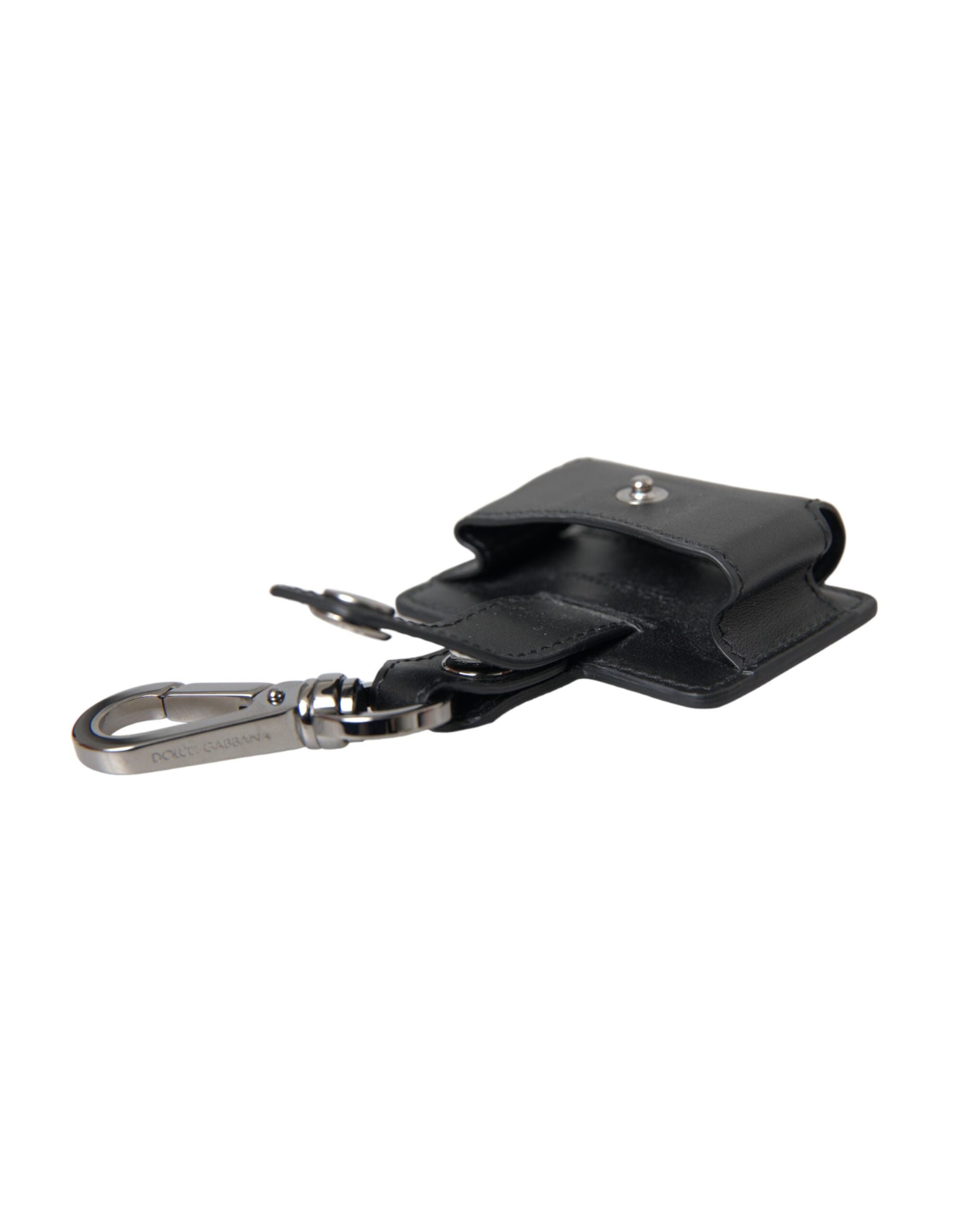Dolce & Gabbana Black Plain Leather Silver Metal Airpods Women's Case
