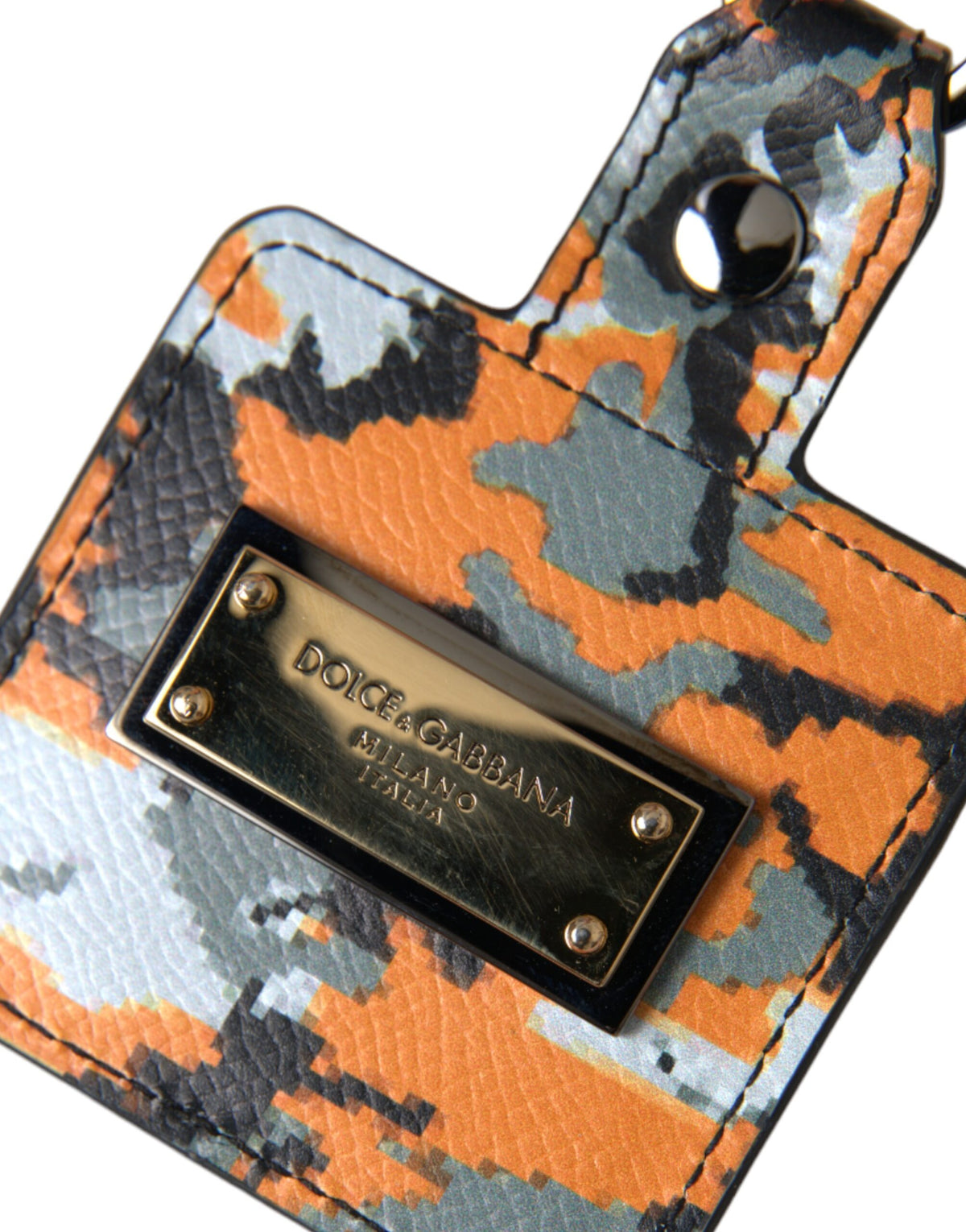 Dolce & Gabbana Multicolor Camouflage Print Leather Logo Metal Airpods Women's Case
