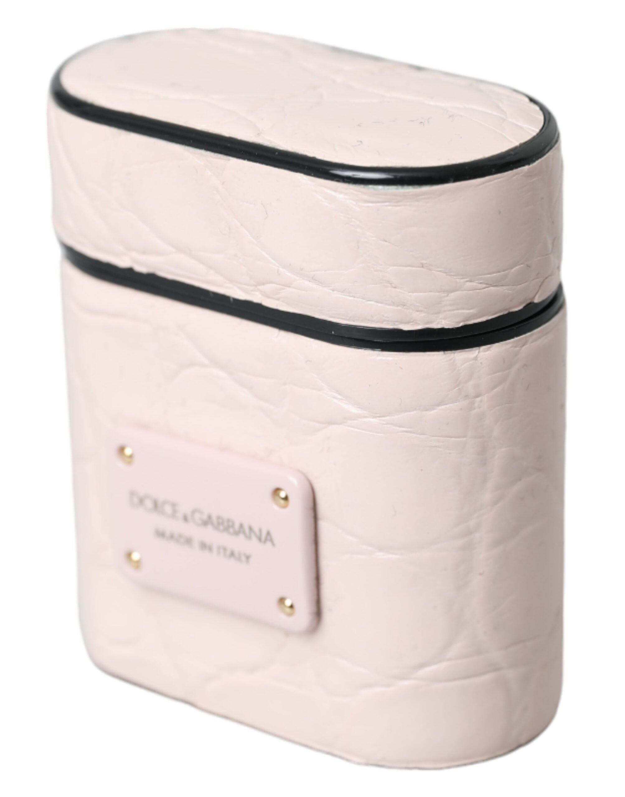 Dolce & Gabbana Light Pink Leather Metal Logo Plaque Airpods Women's Case