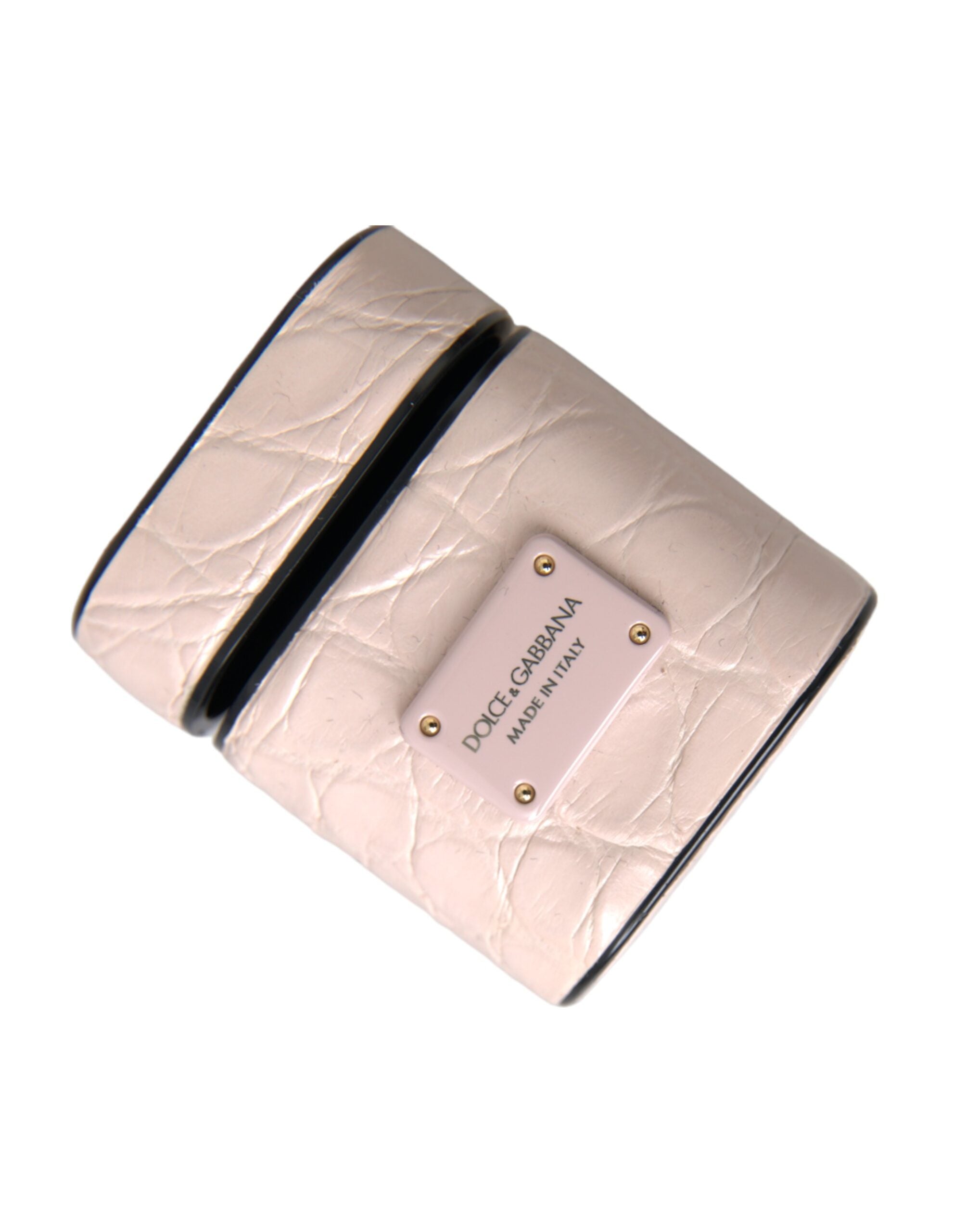 Dolce & Gabbana Light Pink Leather Metal Logo Plaque Airpods Women's Case