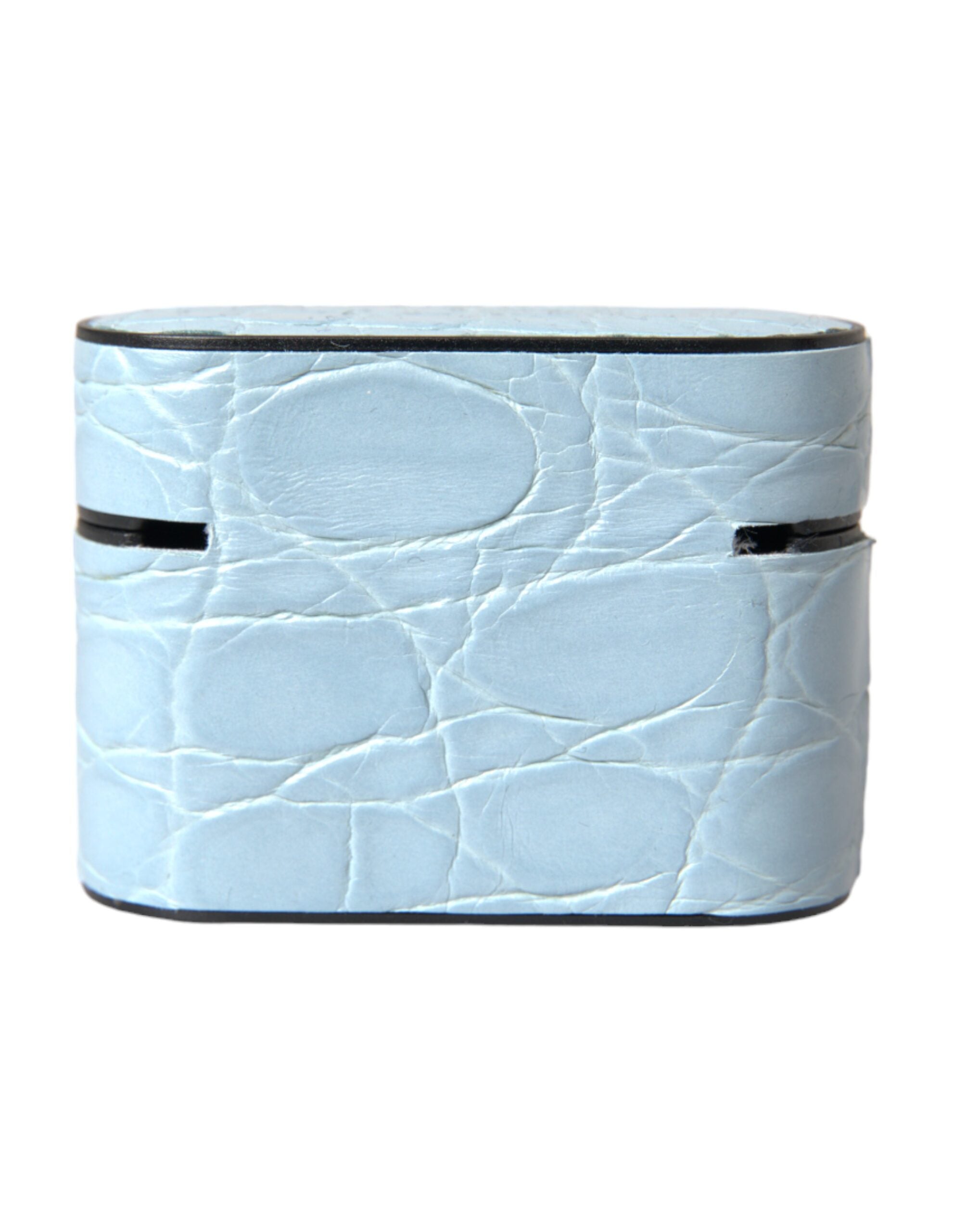 Dolce & Gabbana Light Blue Leather Metal Logo Plaque Airpods Women's Case