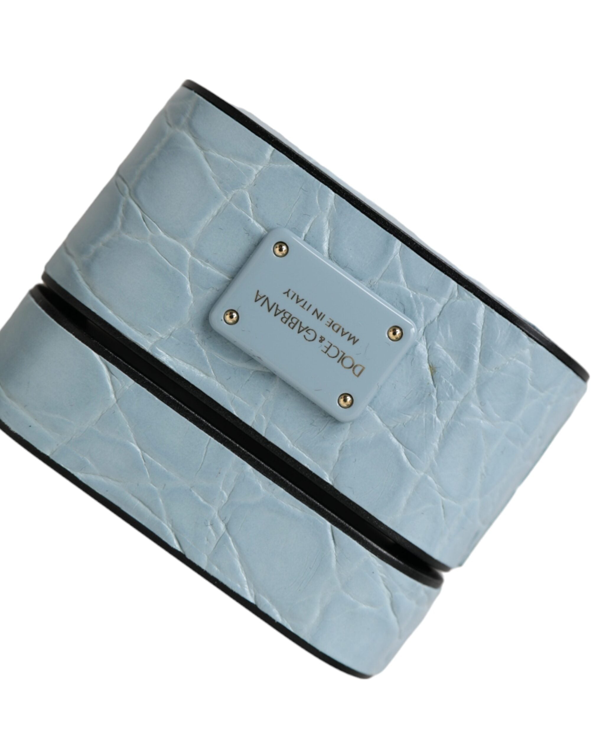 Dolce & Gabbana Light Blue Leather Metal Logo Plaque Airpods Women's Case