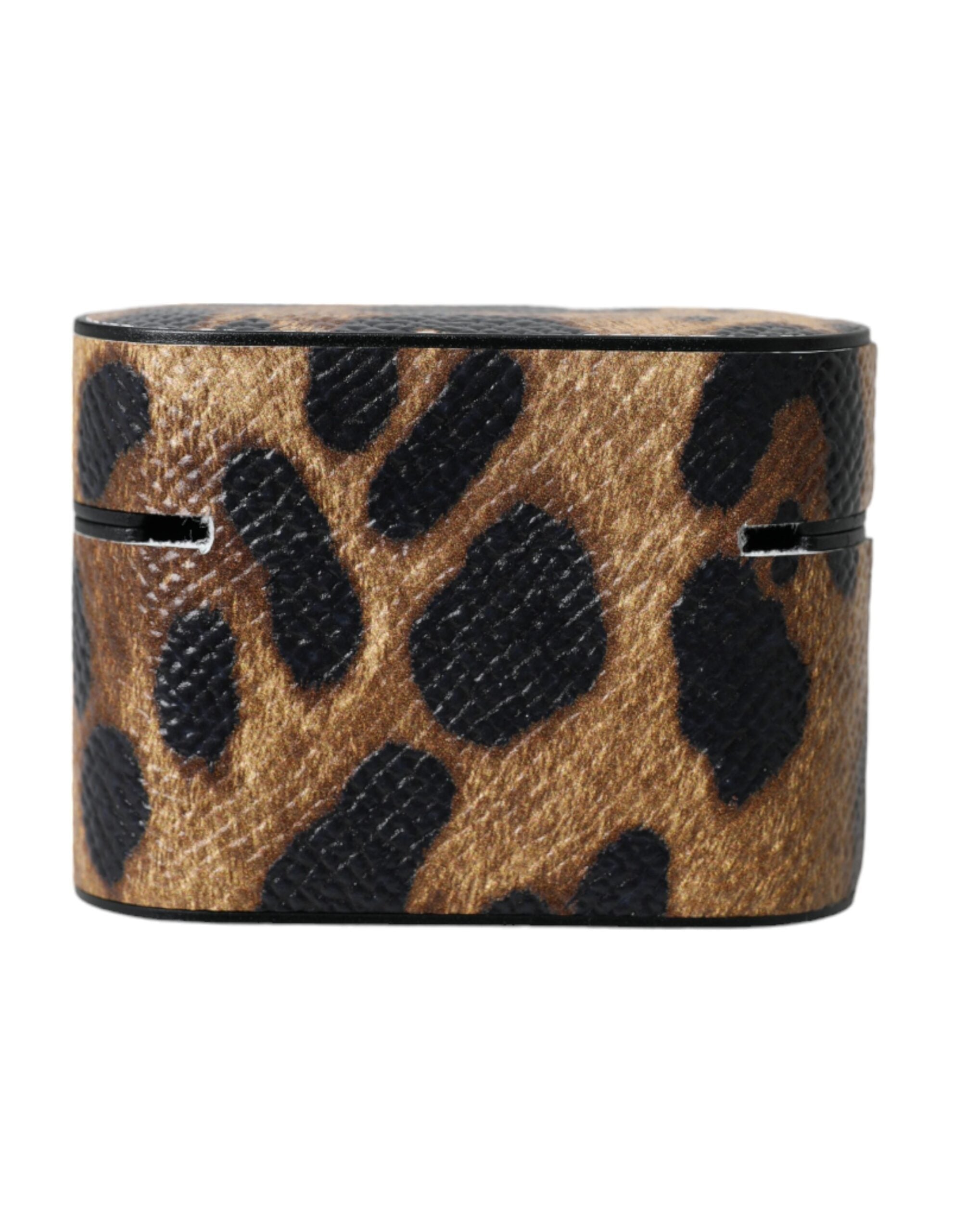 Dolce & Gabbana Brown Leopard Calf Leather Metal Logo Plaque Airpods Women's Case