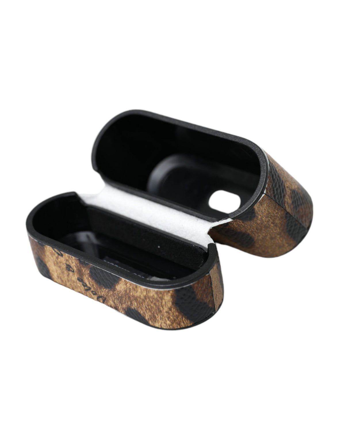 Dolce & Gabbana Brown Leopard Calf Leather Metal Logo Plaque Airpods Women's Case