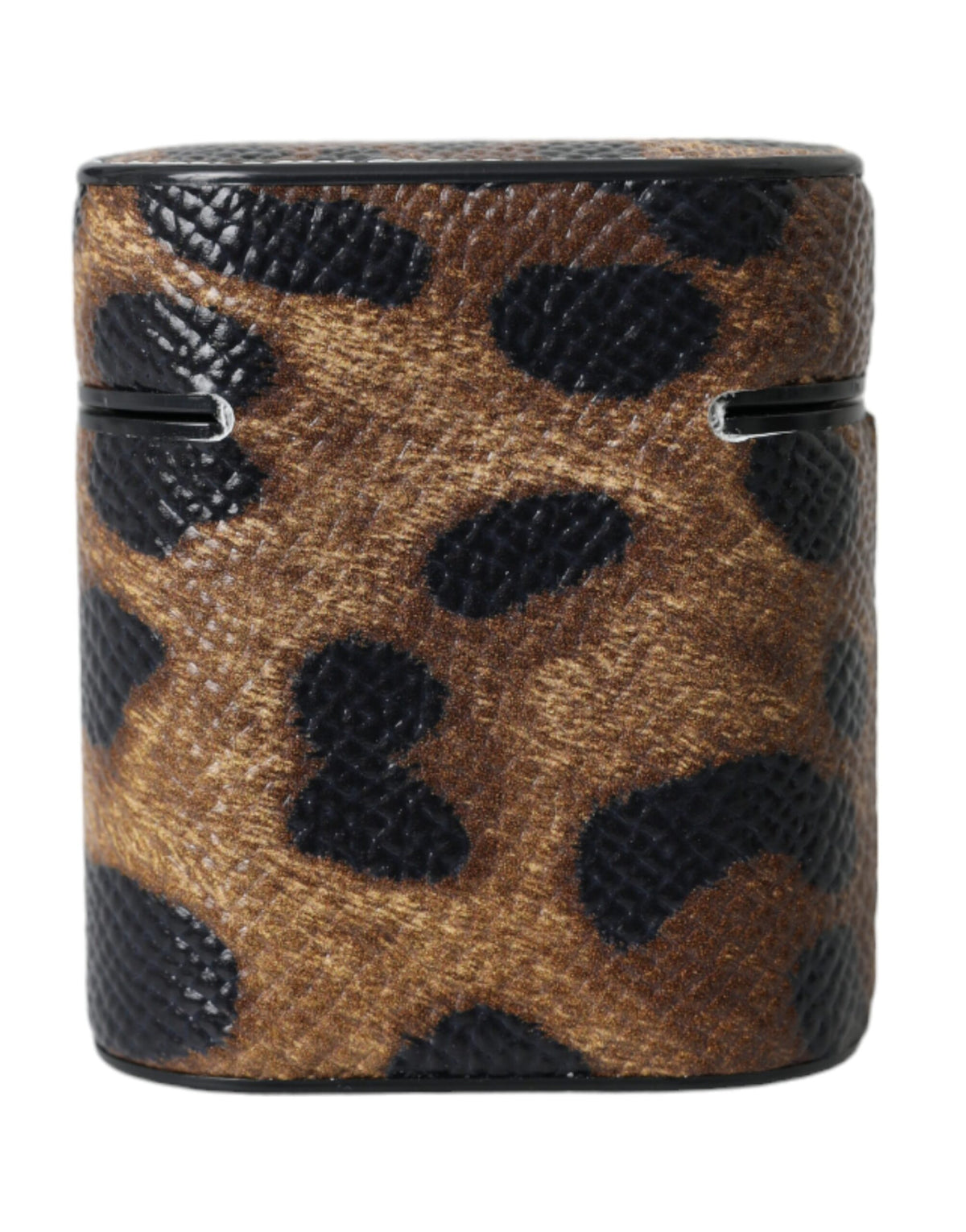 Dolce & Gabbana Brown Leopard Calf Leather Metal Logo Plaque Airpods Women's Case
