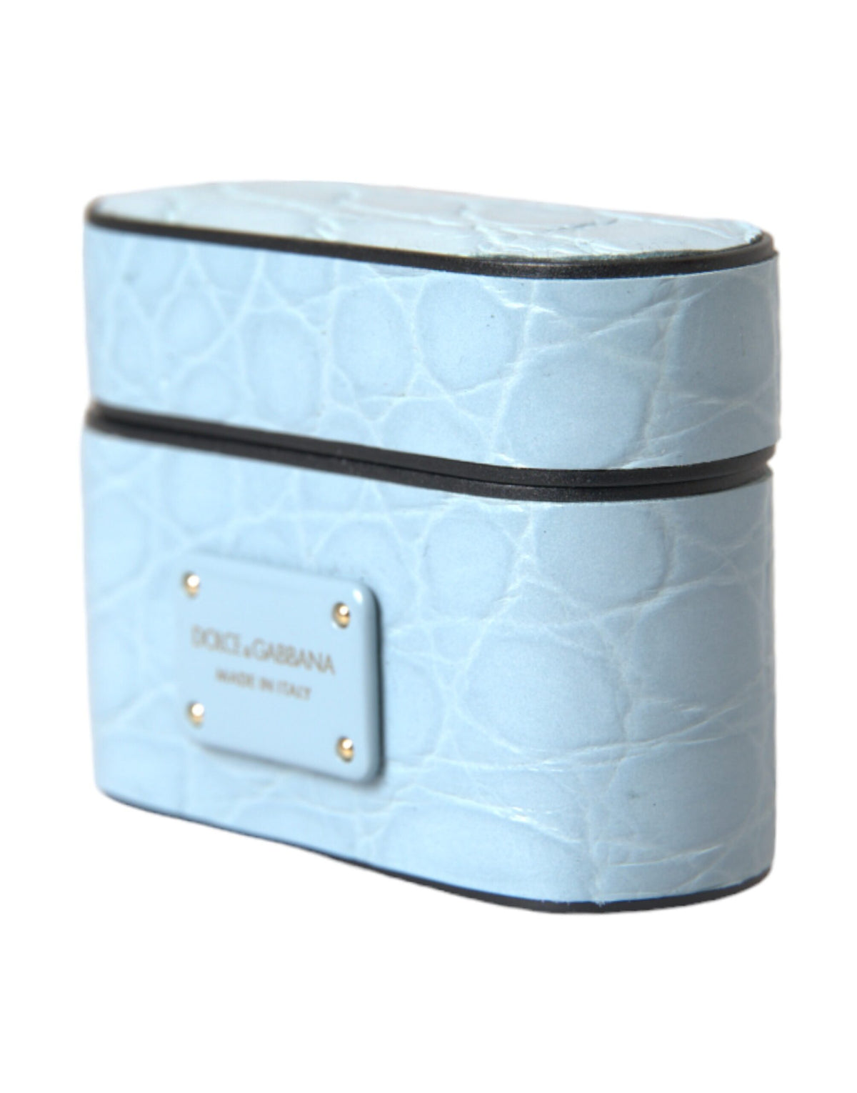 Dolce & Gabbana Light Blue Leather Metal Logo Plaque Airpods Women's Case