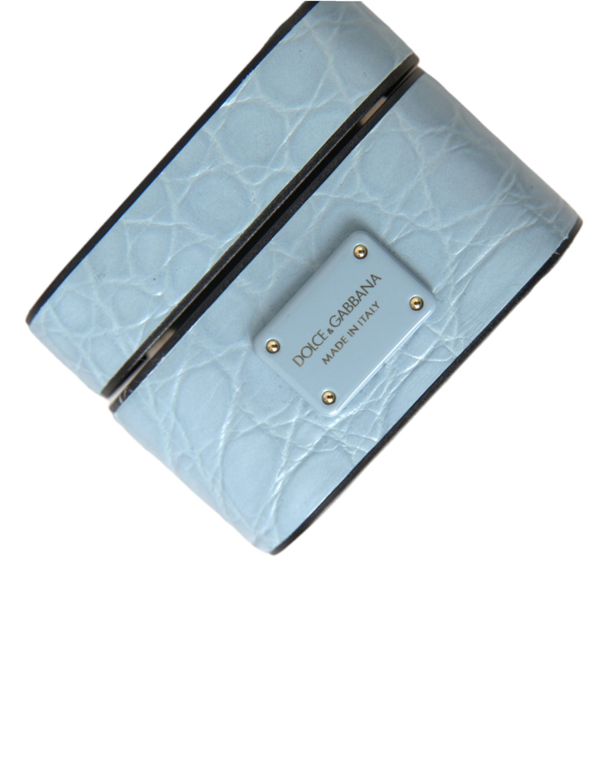 Dolce & Gabbana Light Blue Leather Metal Logo Plaque Airpods Women's Case