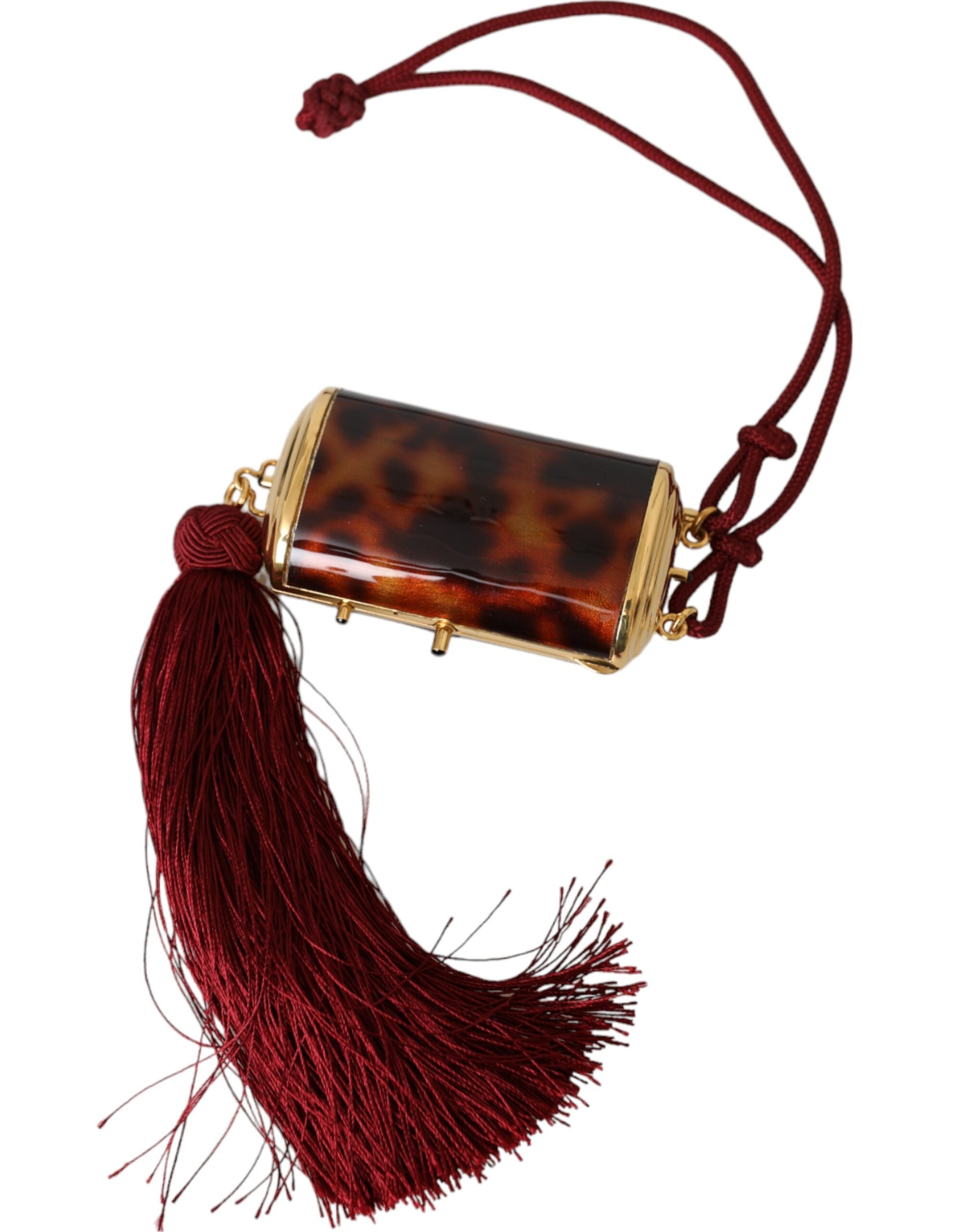 Dolce & Gabbana Brown Leopard Mini Mirror Tassel Make Up Holder Women's Bag