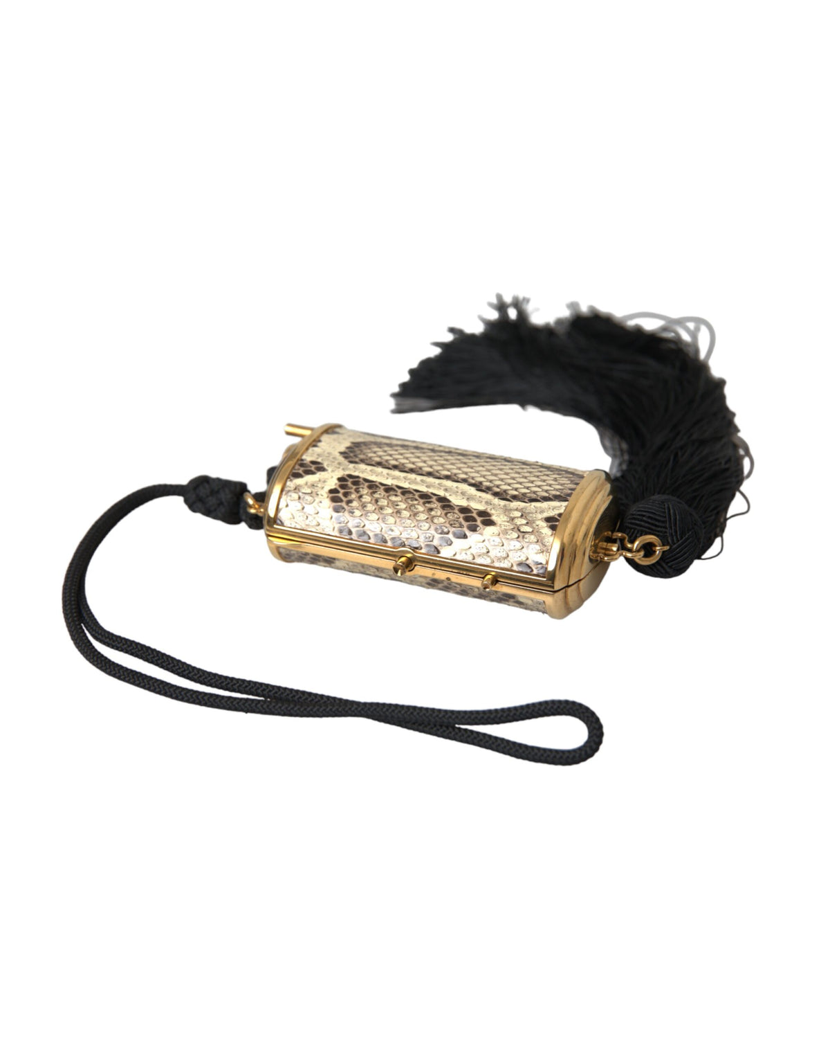 Dolce & Gabbana Beige Exotic Leather Mini Mirror Tassel Make Up Holder Women's Bag