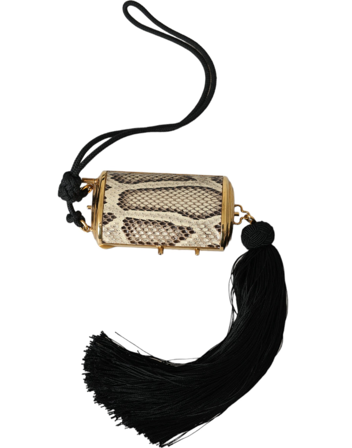Dolce & Gabbana Beige Exotic Leather Mini Mirror Tassel Make Up Holder Women's Bag
