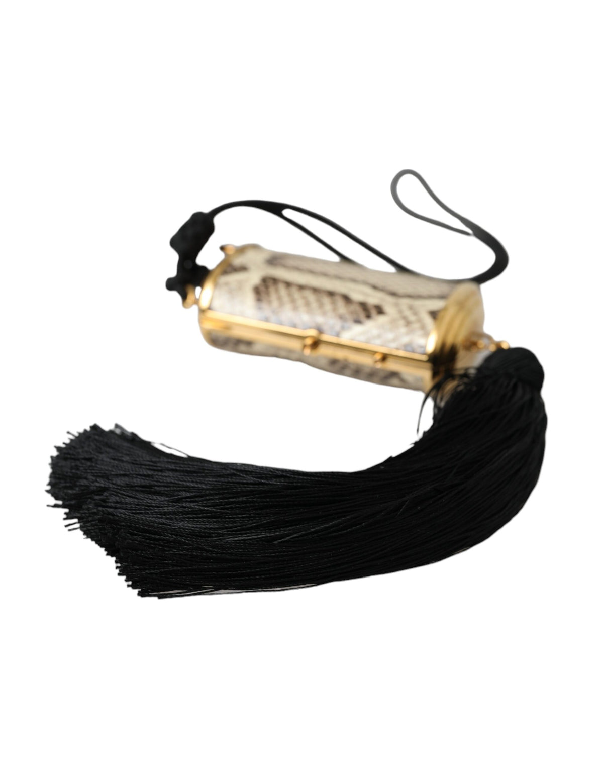 Dolce & Gabbana Beige Exotic Leather Mini Mirror Tassel Make Up Holder Women's Bag