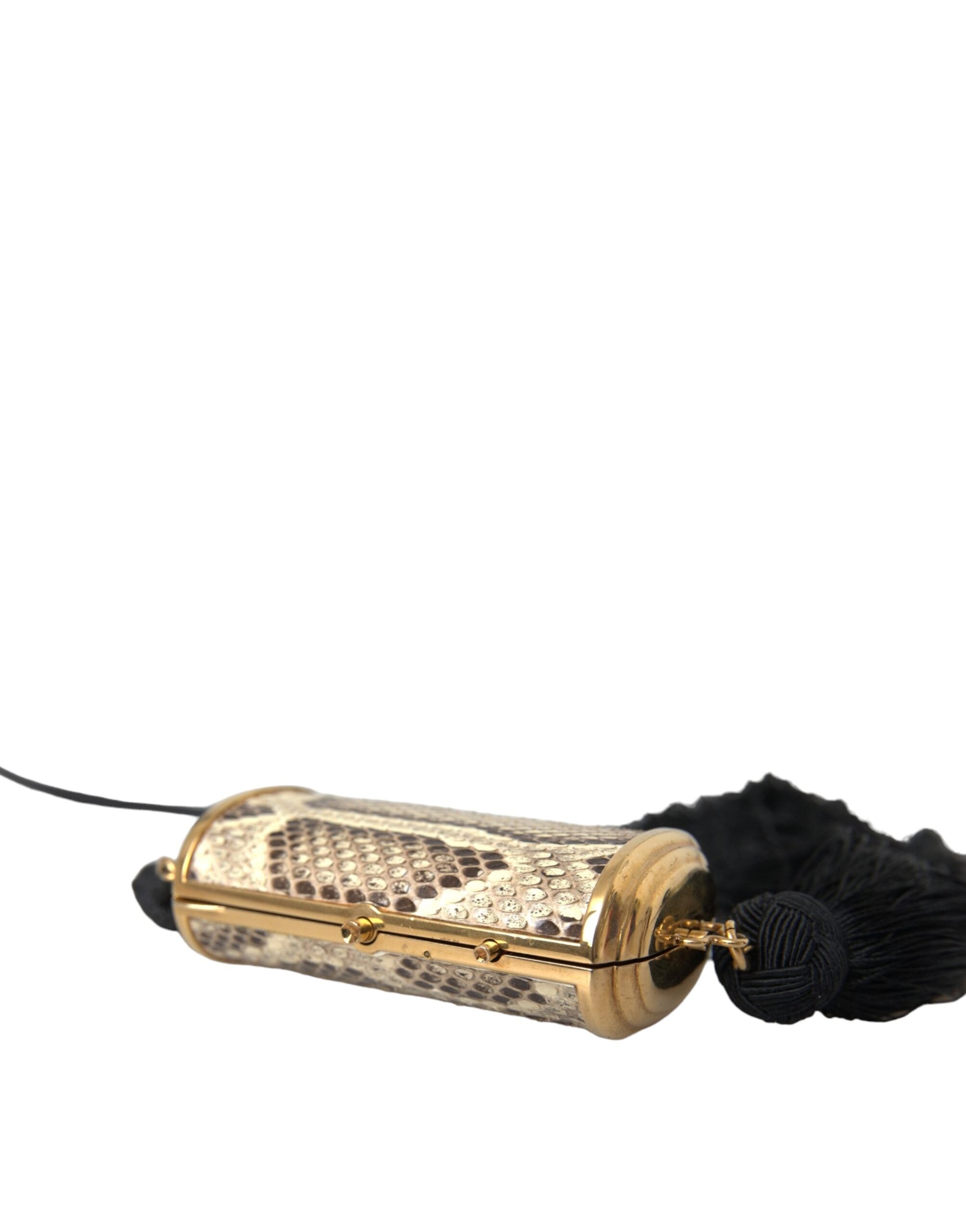 Dolce & Gabbana Beige Exotic Leather Mini Mirror Tassel Make Up Holder Women's Bag