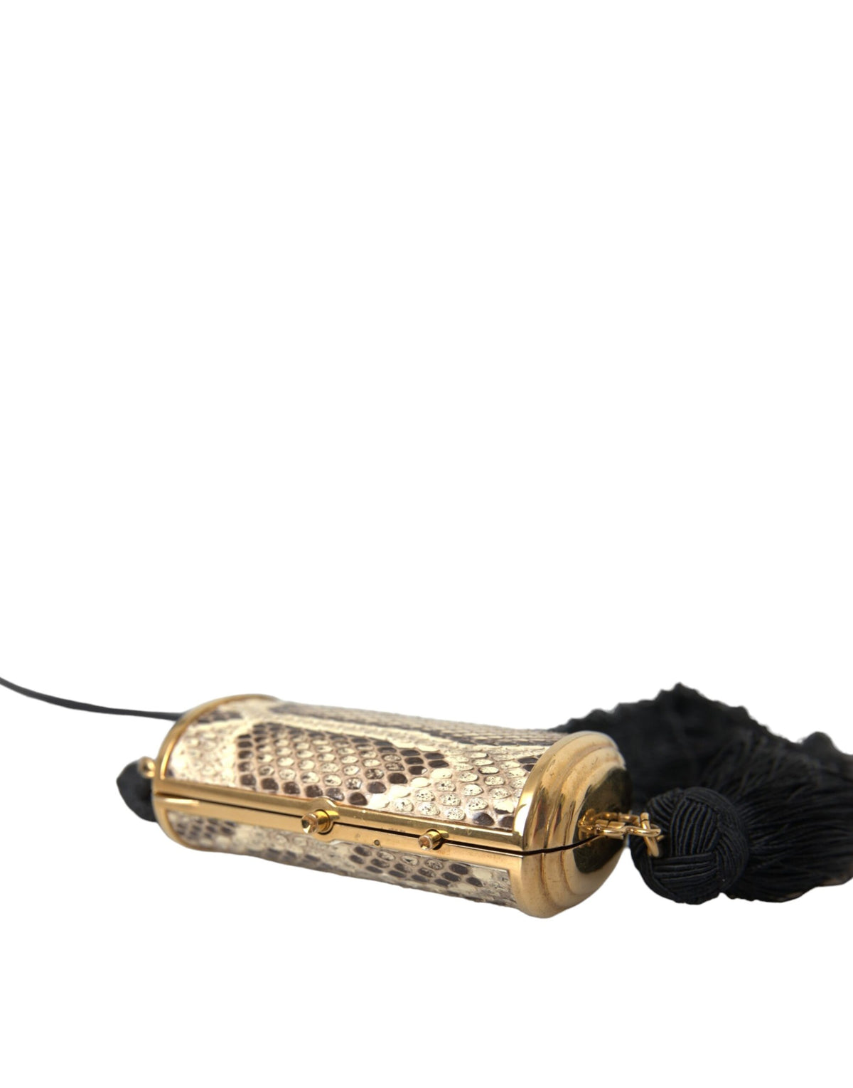 Dolce & Gabbana Beige Exotic Leather Mini Mirror Tassel Make Up Holder Women's Bag
