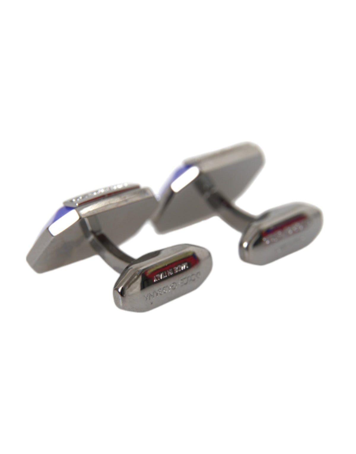 Dolce & Gabbana Silver Plated Brass Pin Crystal Men's Cufflinks
