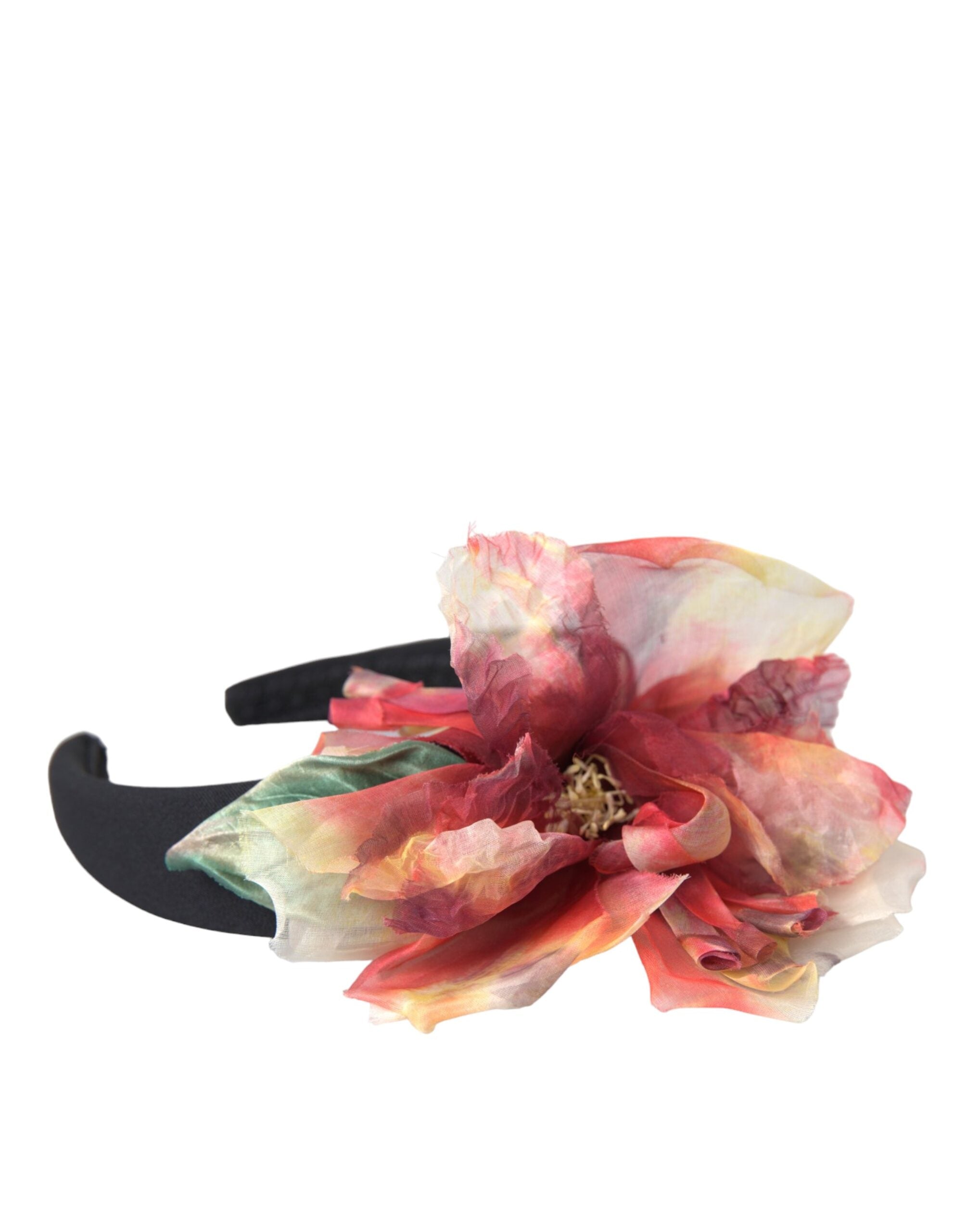 Dolce & Gabbana Rose Pink Silk Floral Black Tiara Women Hairband Women's Diadem