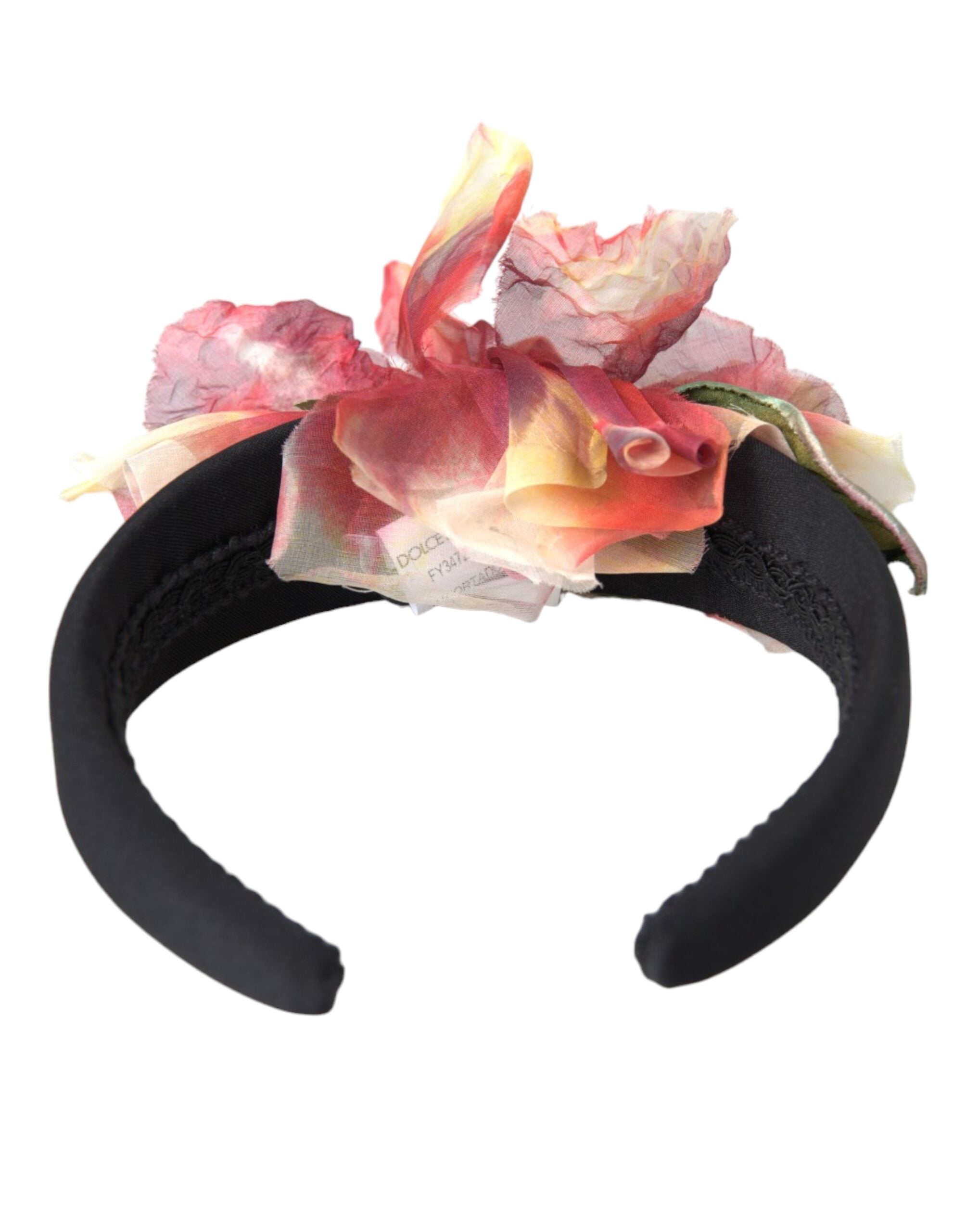 Dolce & Gabbana Rose Pink Silk Floral Black Tiara Women Hairband Women's Diadem