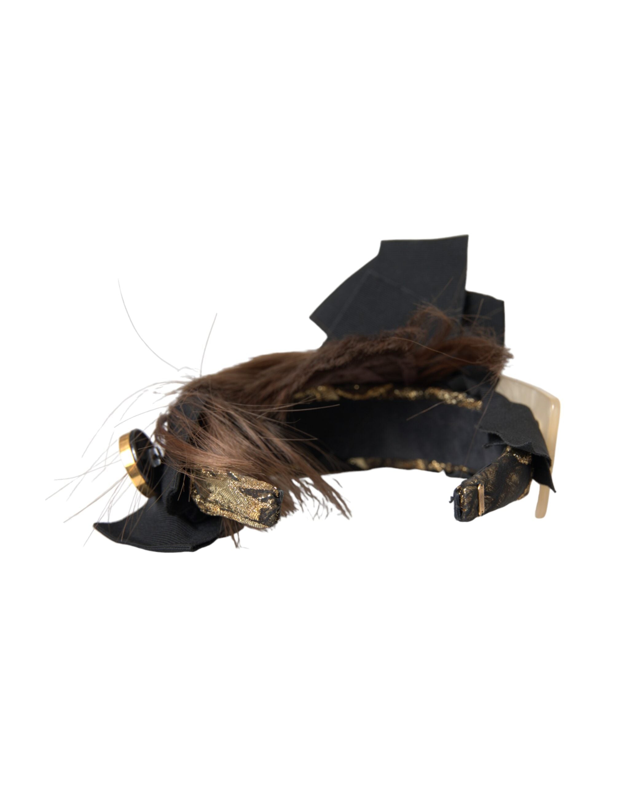 Dolce & Gabbana Black Crystal Button Brown Hair Women Headband Women's Diadem