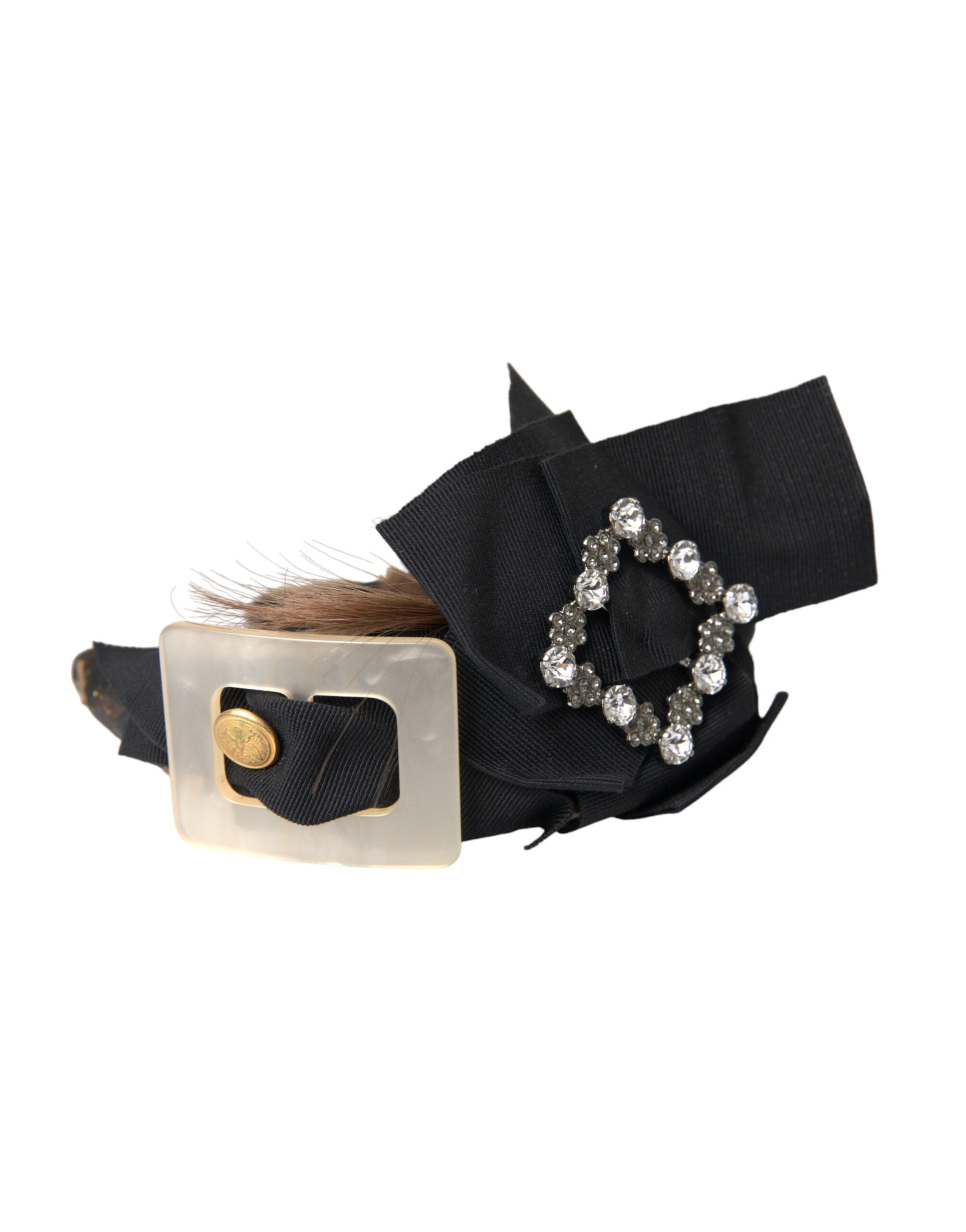 Dolce & Gabbana Black Crystal Button Brown Hair Women Headband Women's Diadem