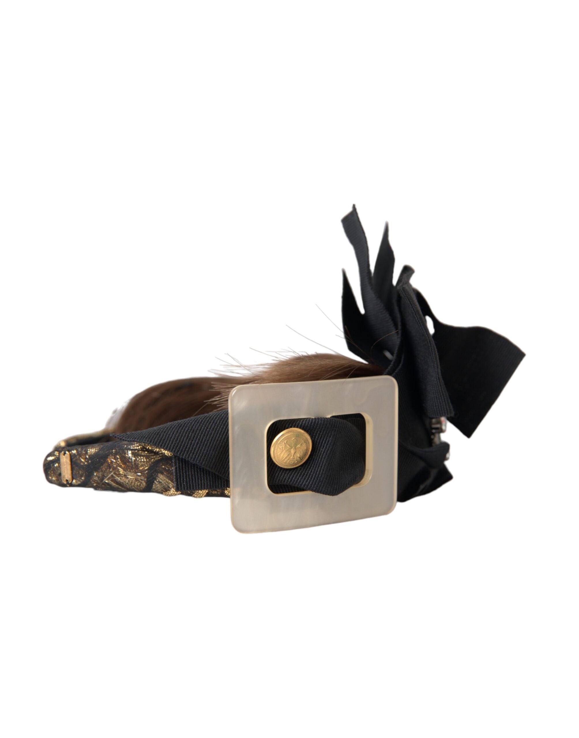 Dolce & Gabbana Black Crystal Button Brown Hair Women Headband Women's Diadem