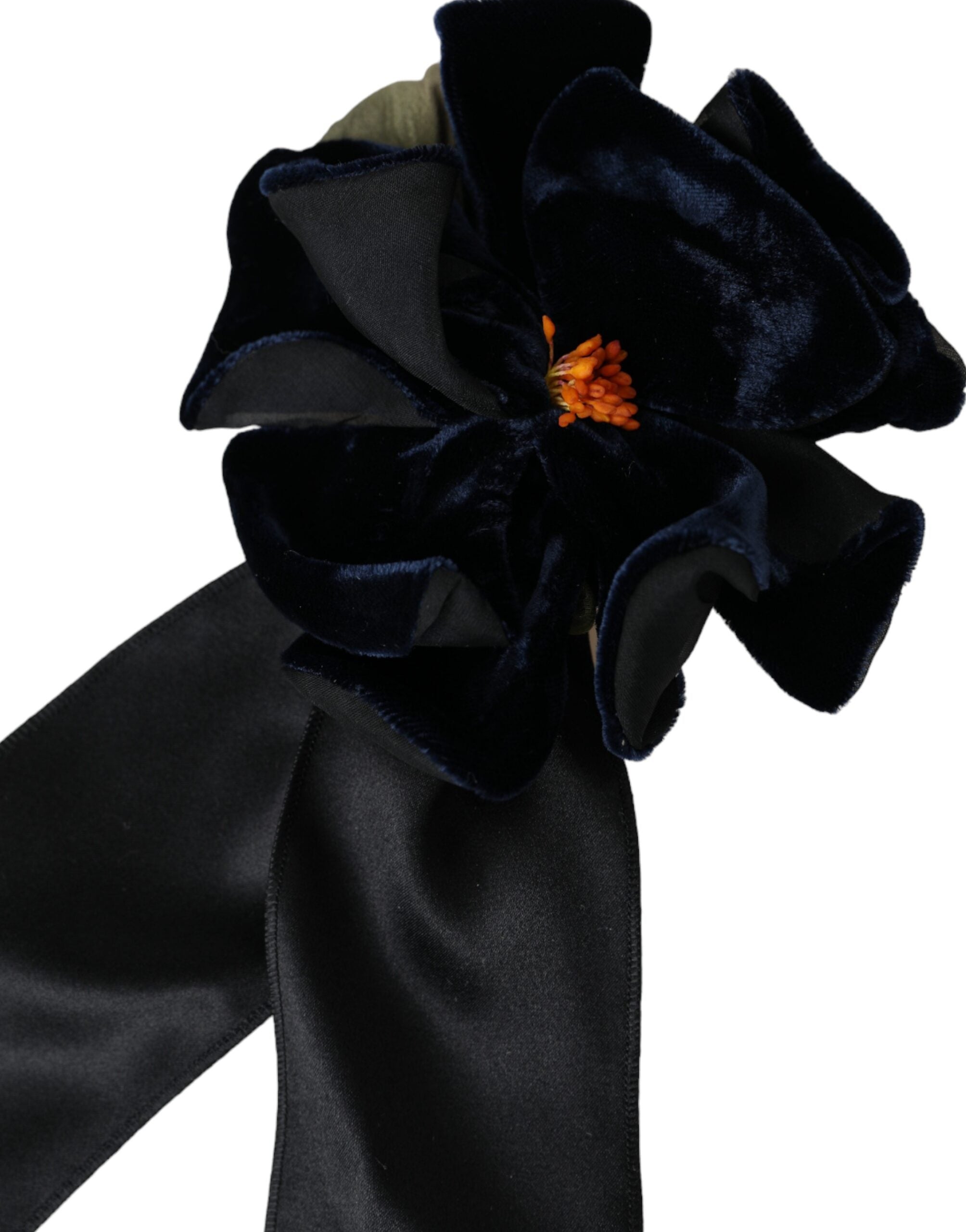 Dolce & Gabbana Black Silk Gold Brass Floral Hair Pin Men's Brooch