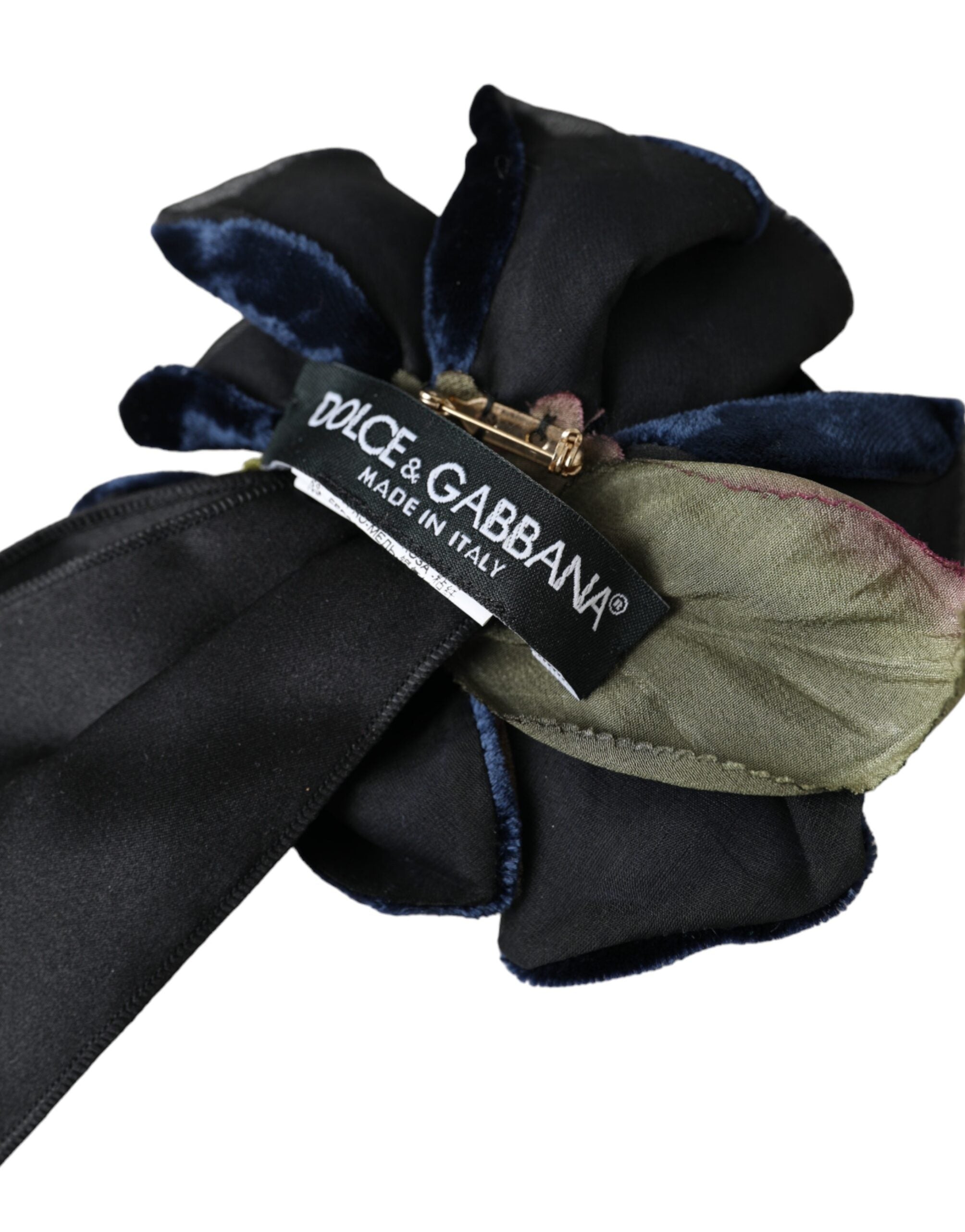 Dolce & Gabbana Black Silk Gold Brass Floral Hair Pin Men's Brooch