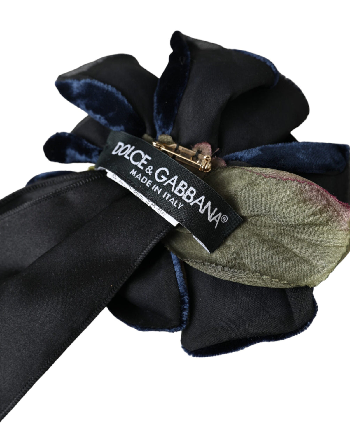 Dolce & Gabbana Black Silk Gold Brass Floral Hair Pin Men's Brooch