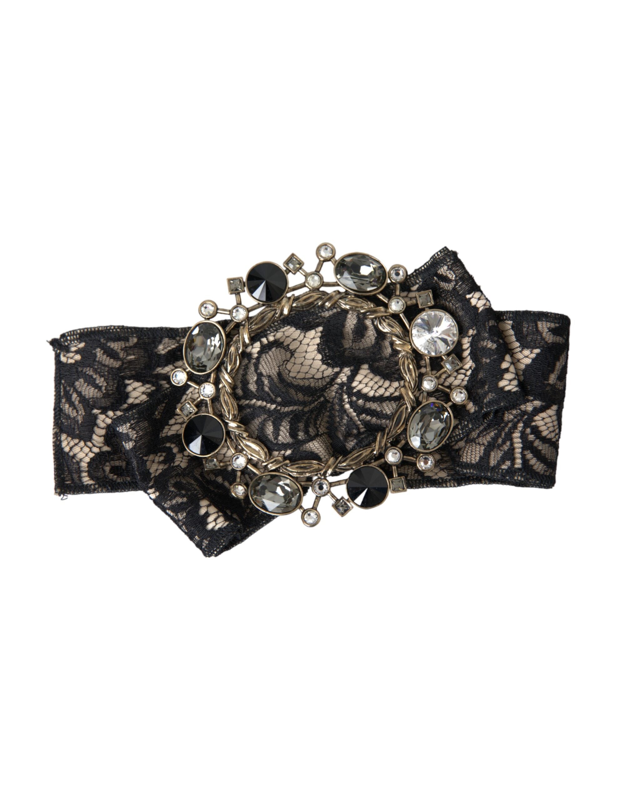 Dolce & Gabbana Black Lace Crystal Handmade Brooch Hair Women's Pin