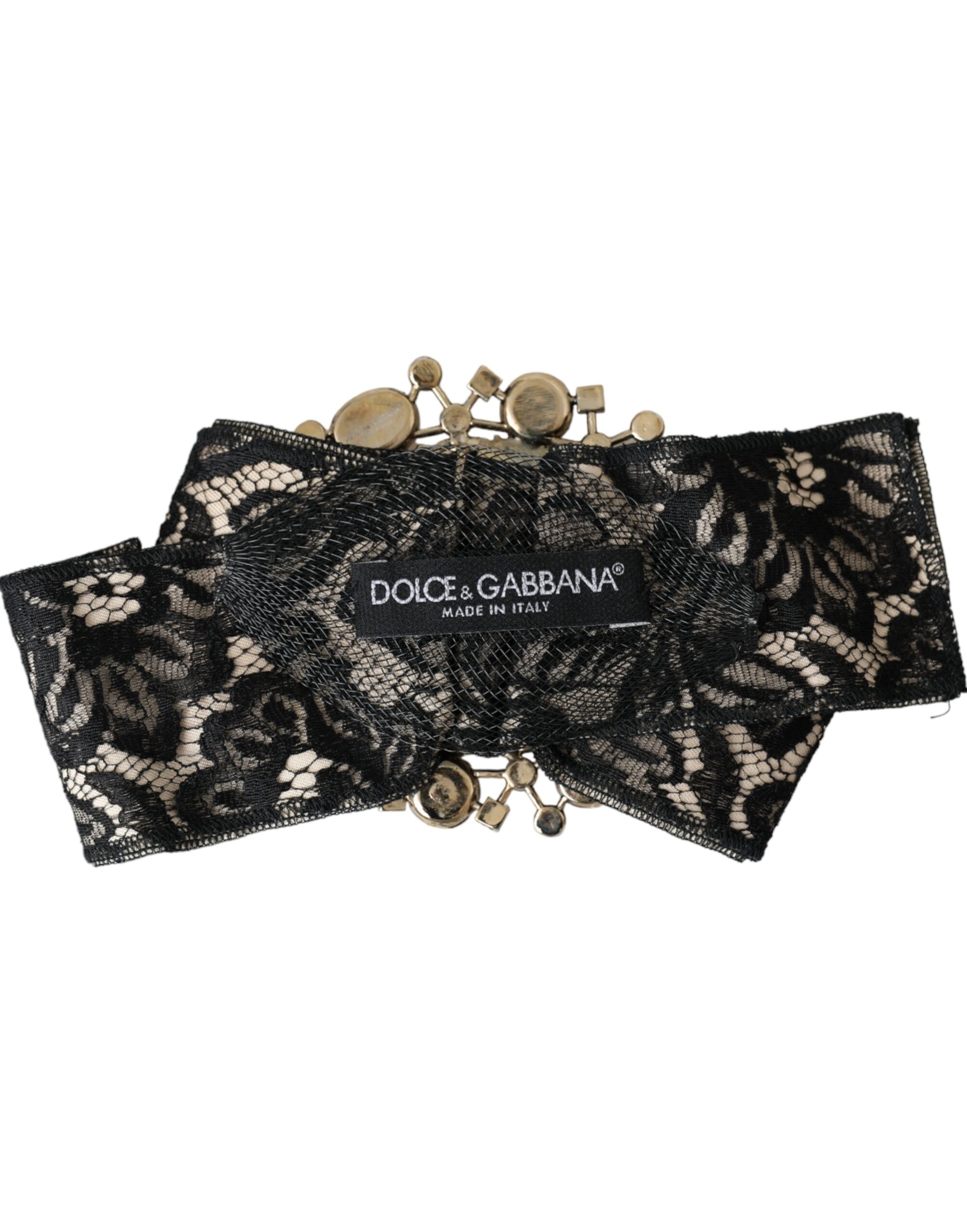 Dolce & Gabbana Black Lace Crystal Handmade Brooch Hair Women's Pin