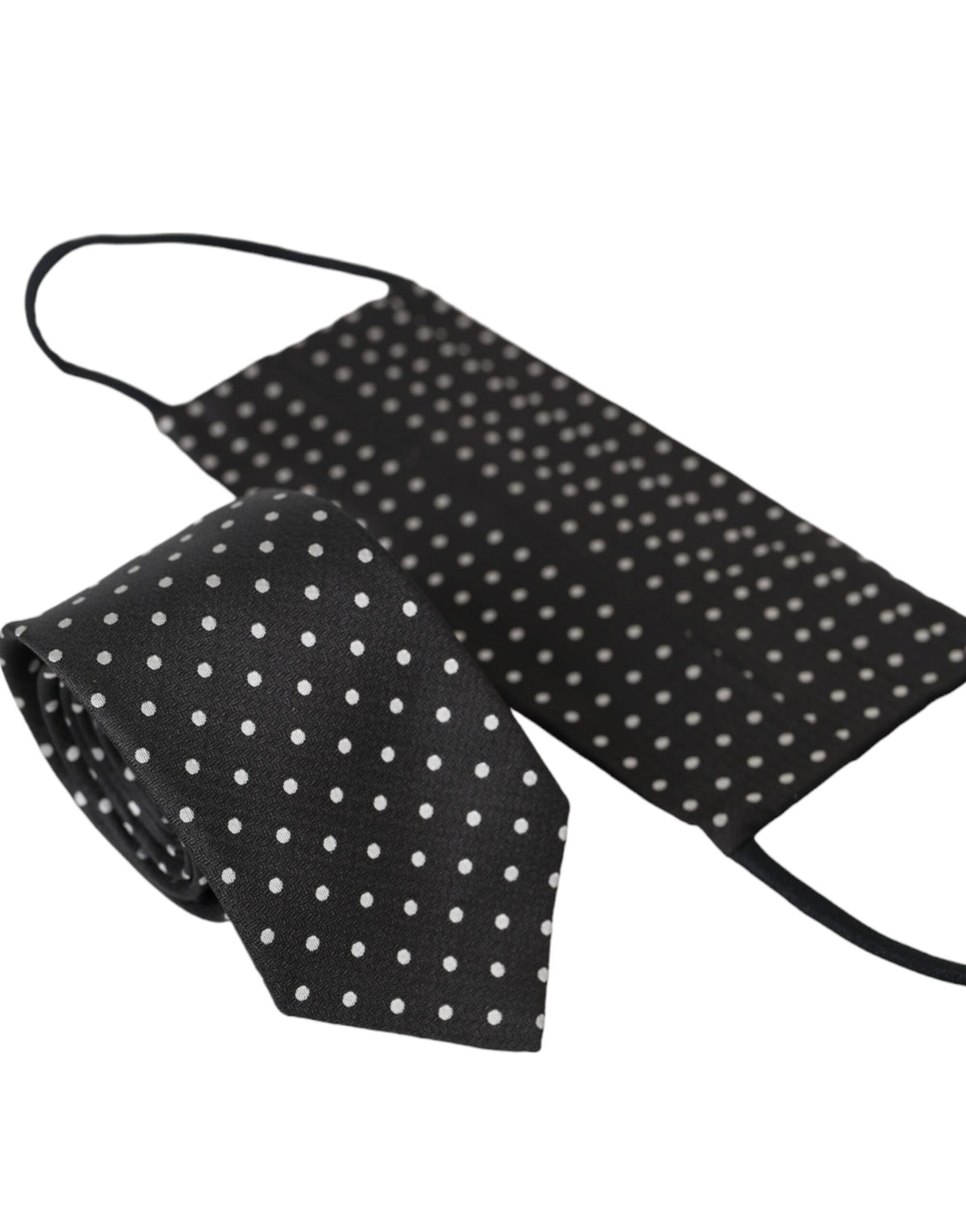 Dolce & Gabbana Dark Gray White Polka Dots 100% Silk Necktie Face Men's Mask