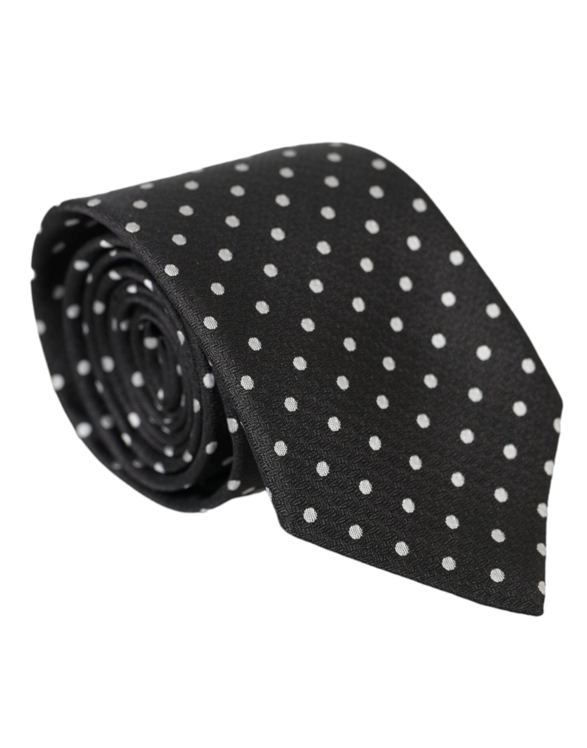Dolce & Gabbana Dark Gray White Polka Dots 100% Silk Necktie Face Men's Mask