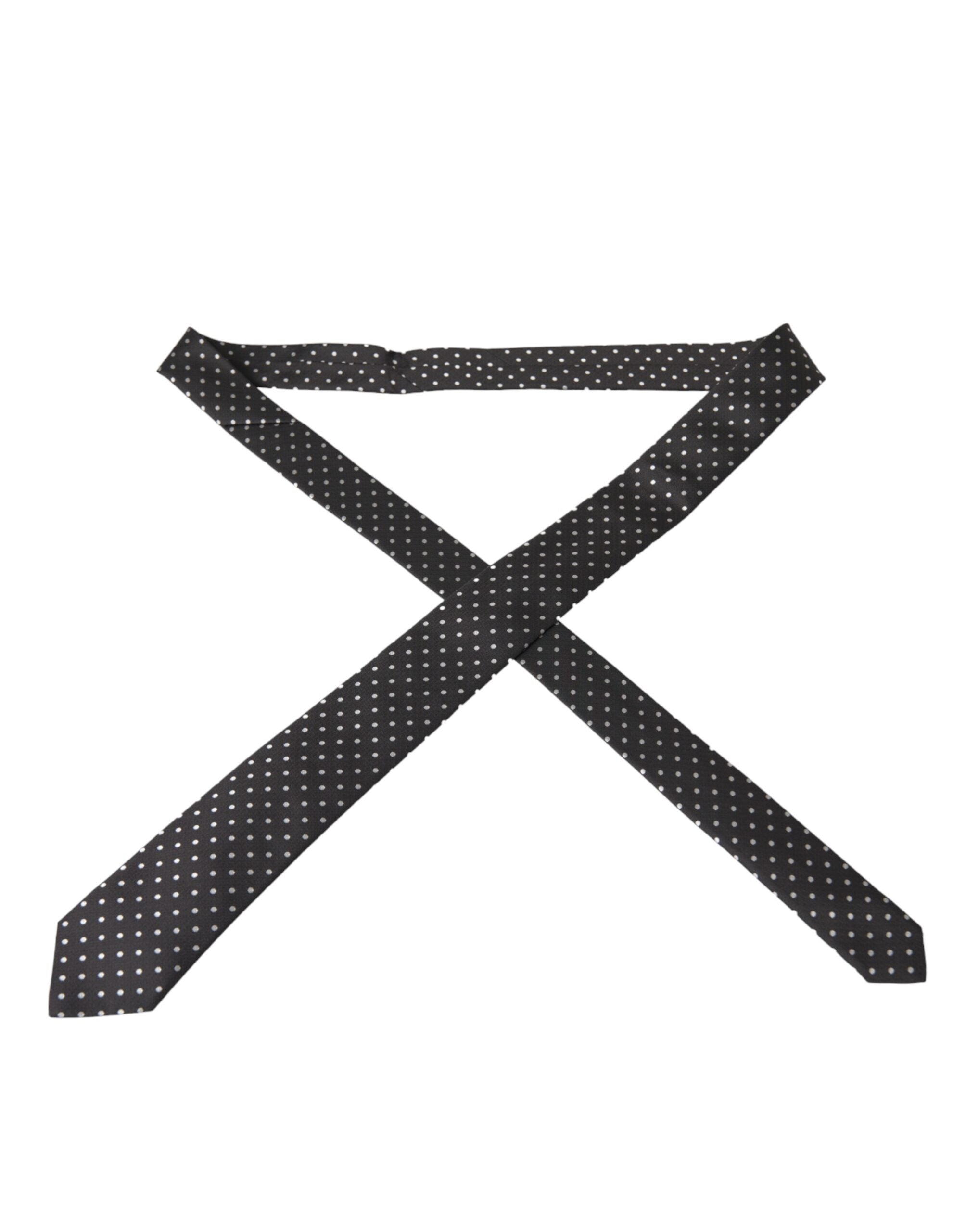 Dolce & Gabbana Dark Gray White Polka Dots 100% Silk Necktie Face Men's Mask