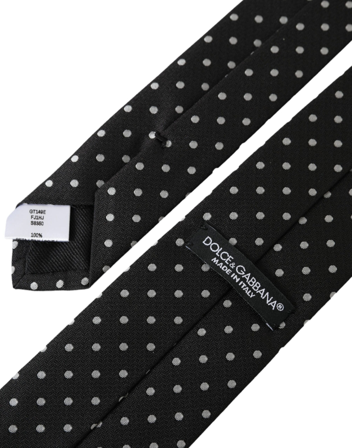 Dolce & Gabbana Dark Gray White Polka Dots 100% Silk Necktie Face Men's Mask