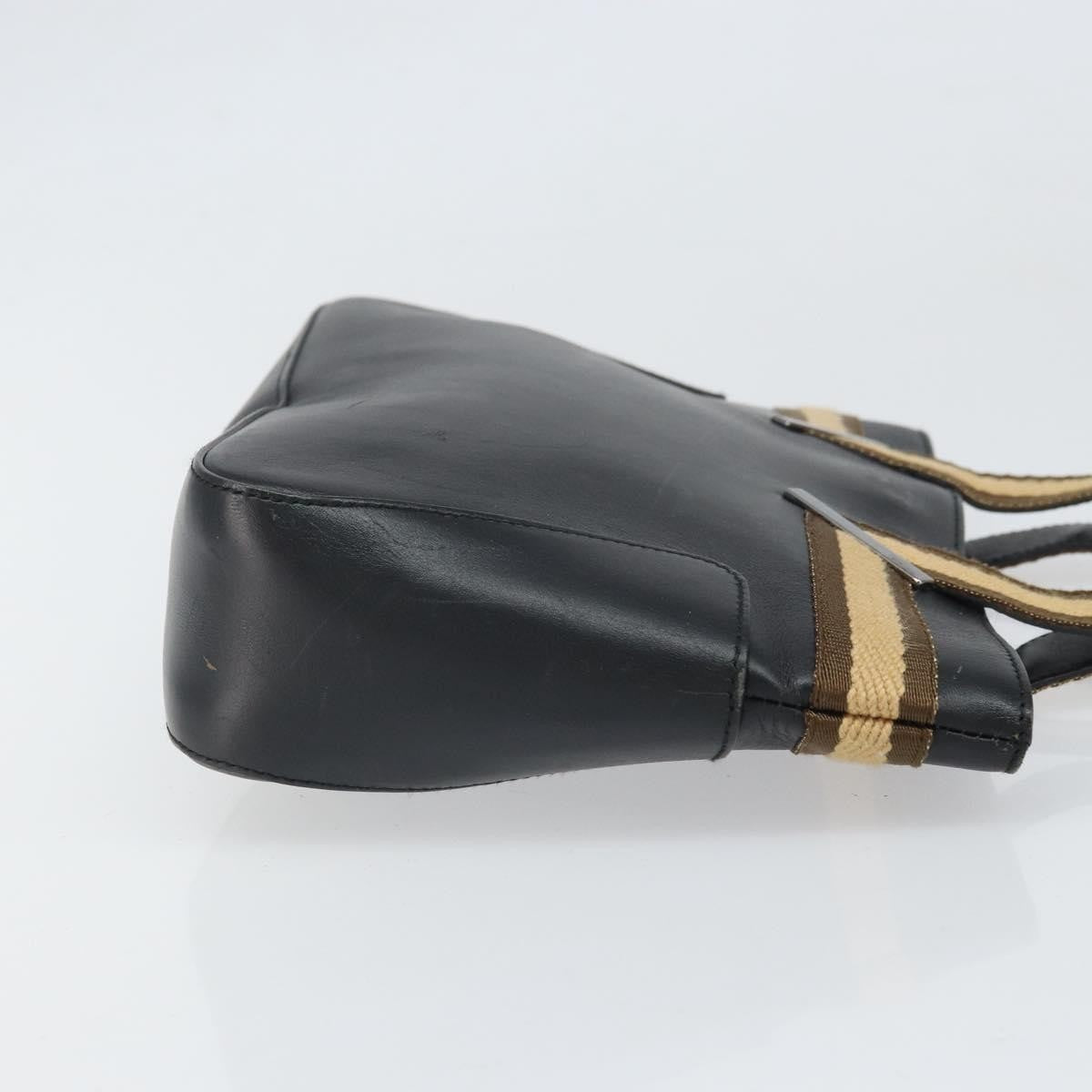 Gucci Vintage Web Tote Leather Black Leather Tote Bag Bag (Pre-Owned)