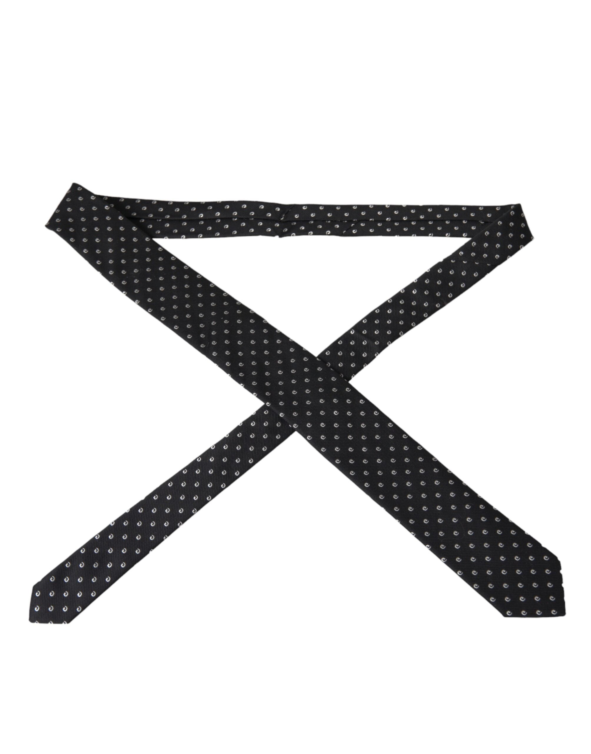 Dolce & Gabbana Black Logo Cotton Blend Adjustable Men's Tie