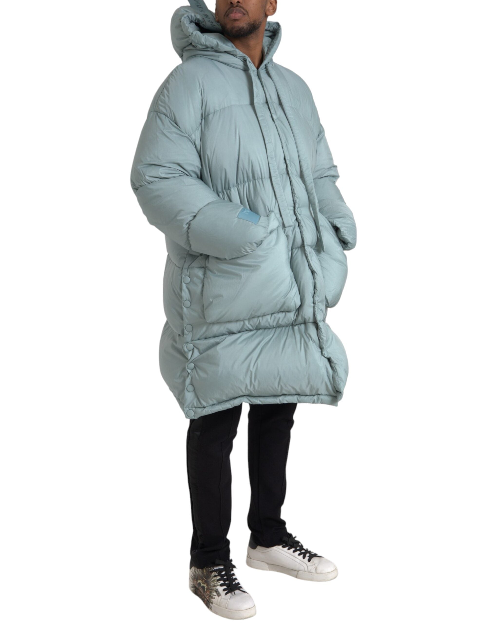 Dolce & Gabbana Light Blue Quilted Hooded Puffer Jacket Men's Men