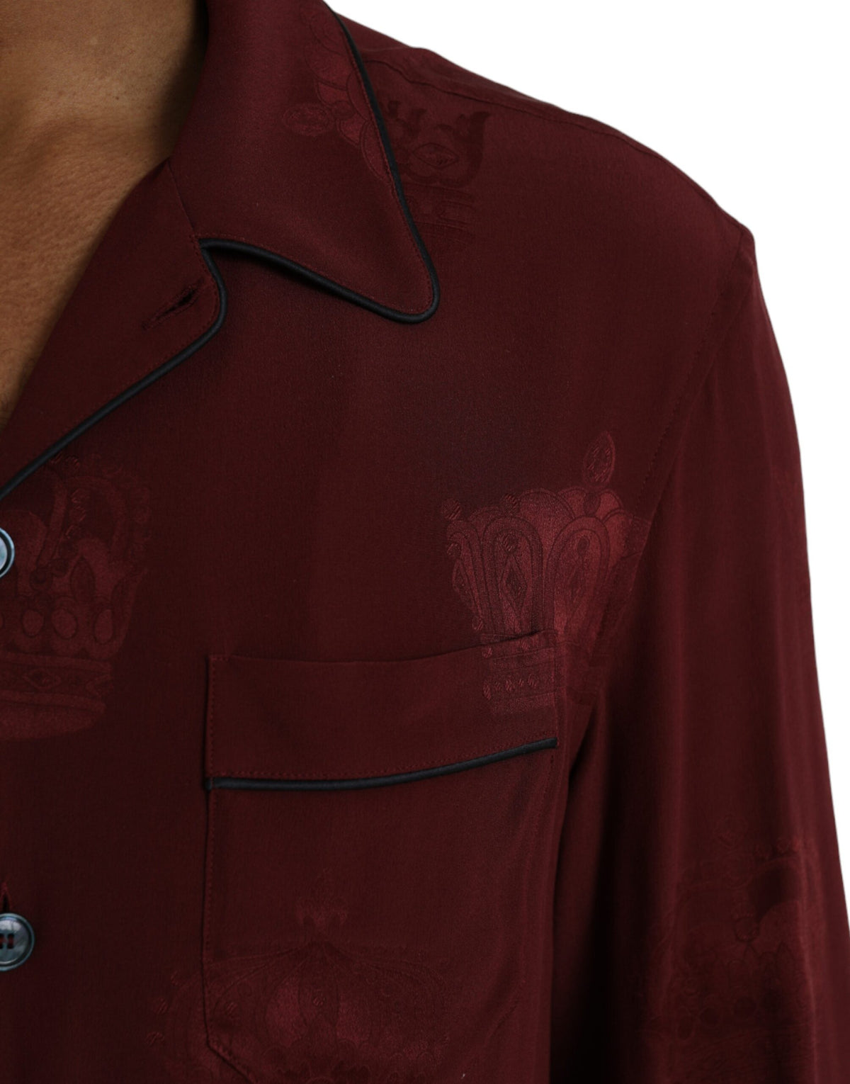 Dolce & Gabbana Maroon Crown Jacquard Silk Long Sleeve Men's Shirt