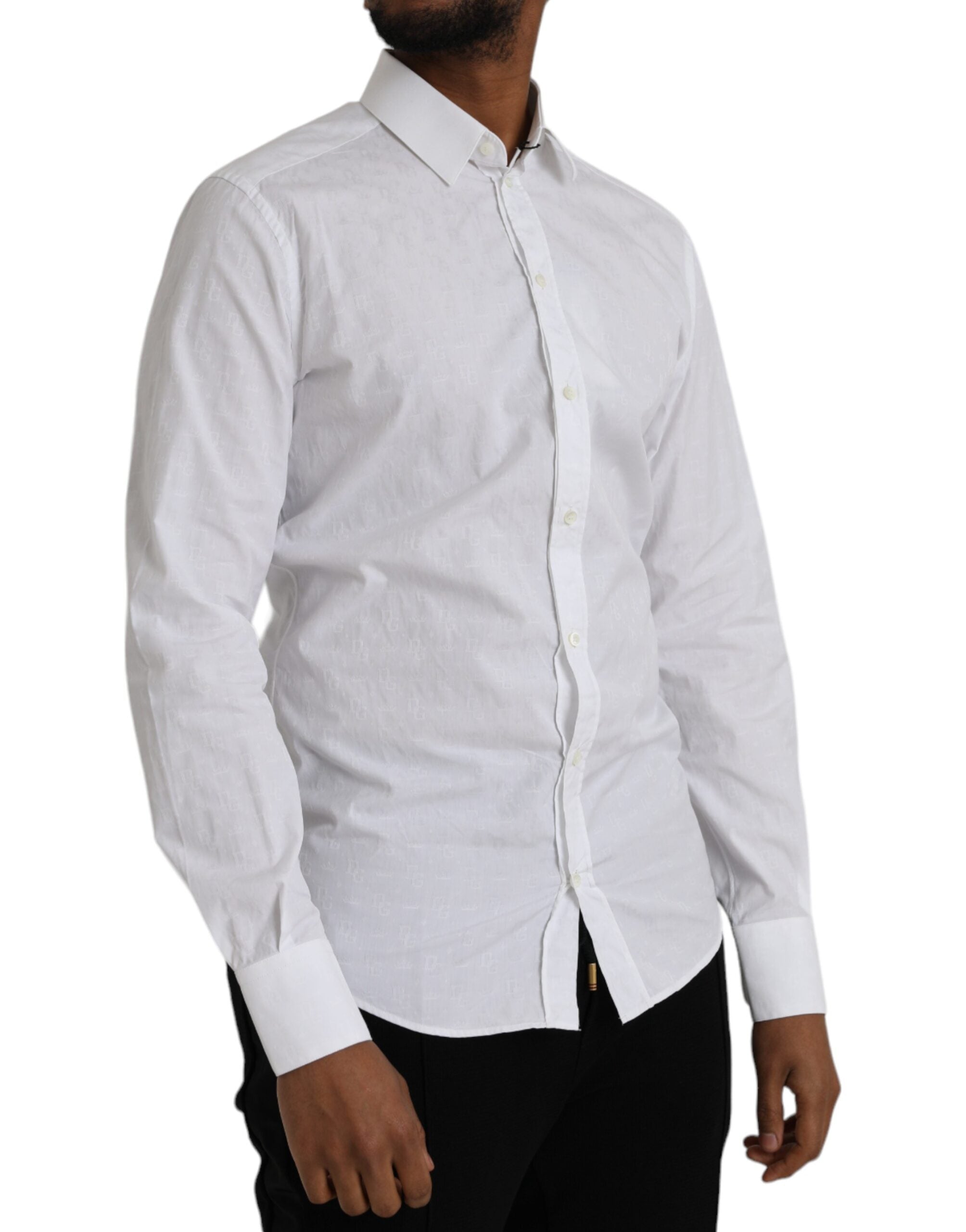 Dolce & Gabbana White Cotton Long Sleeve Dress GOLD Men's Shirt