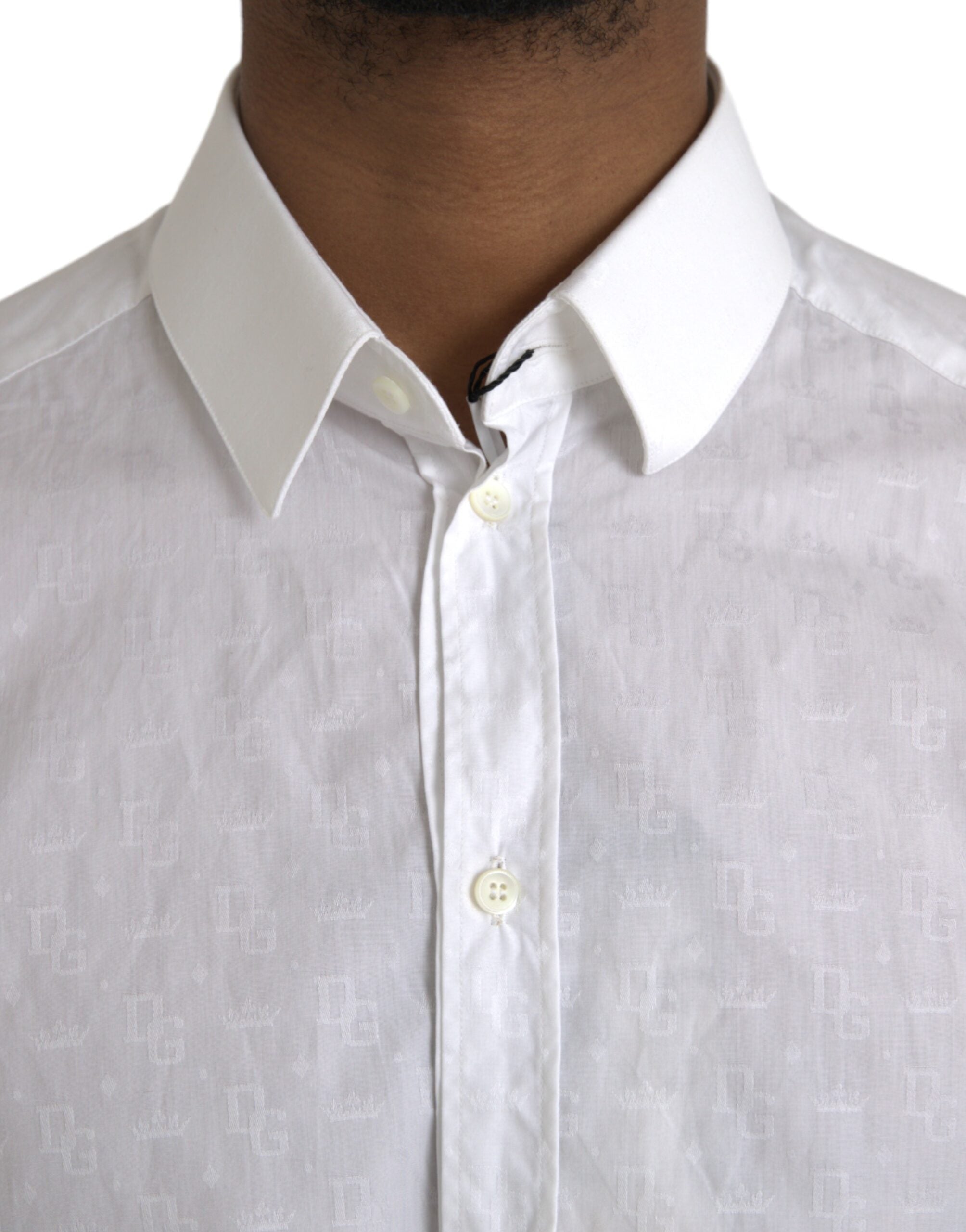 Dolce & Gabbana White Cotton Long Sleeve Dress GOLD Men's Shirt